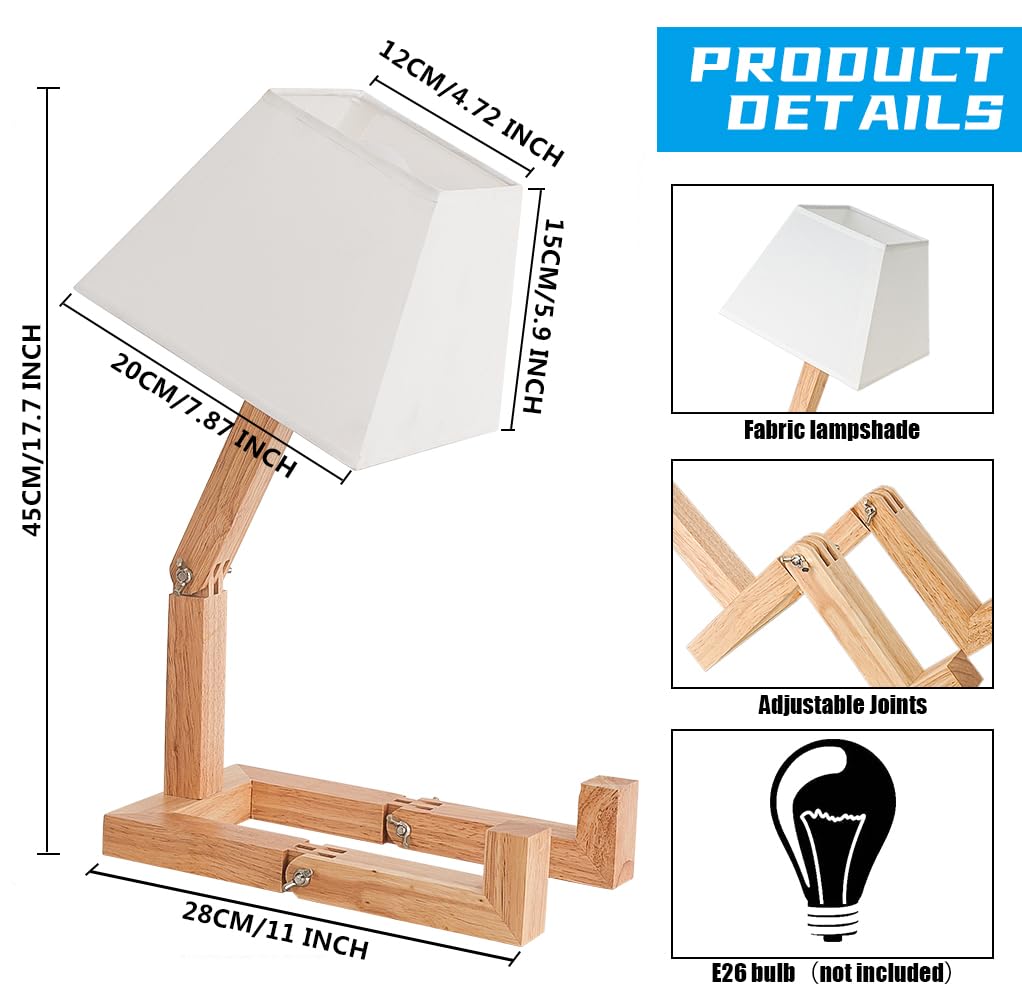 Tongnida Cute Desk Lamp,Dimmable Robot Table Lamps,Square Lampshade Bedside Light With Foldable Solid Wood Body,Funny Kids Lamp For Nightstand,Bedroom,Study,Kids Room,Living Room