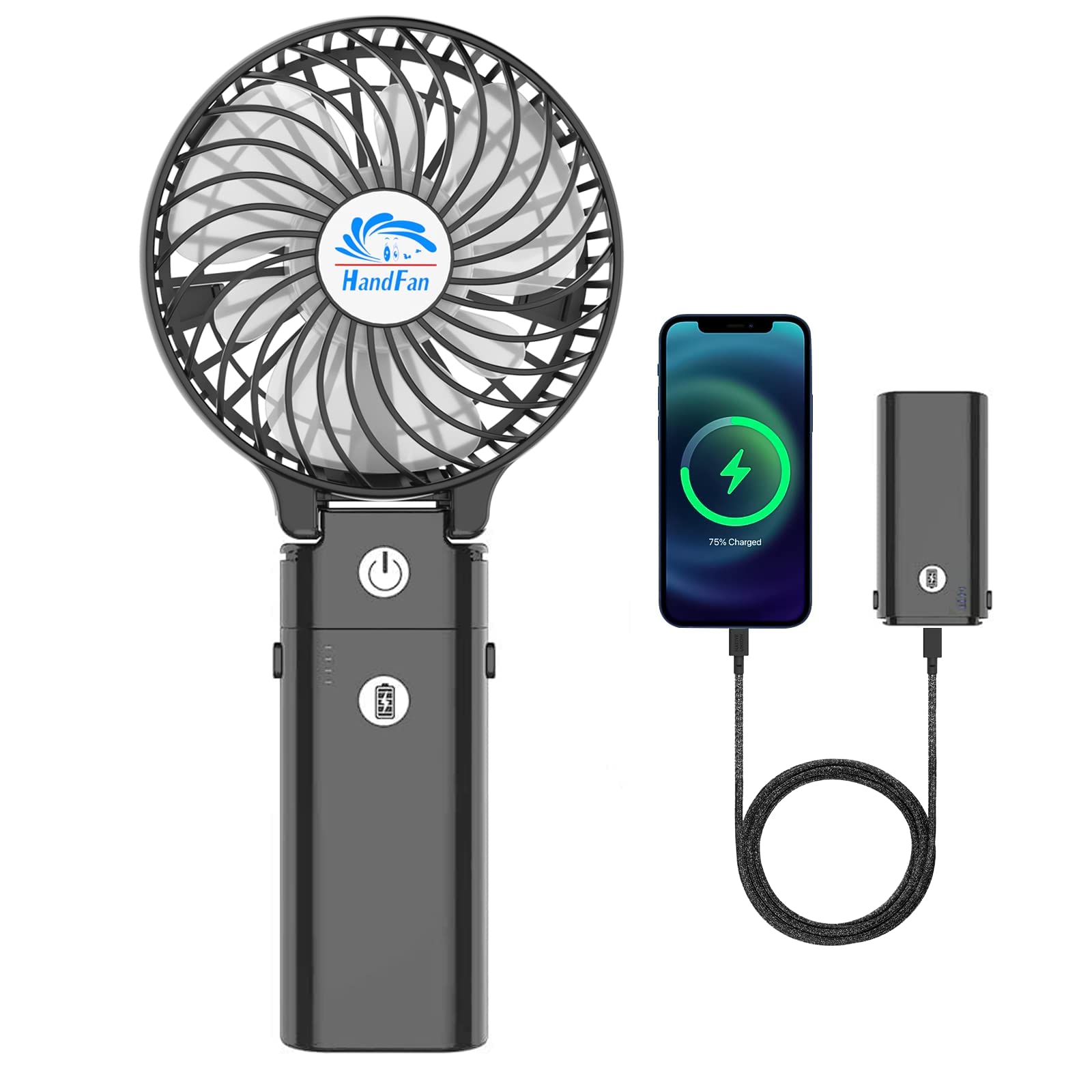 Handfan 5200Mah Portable Handheld Fan, Personal Hand Held Makeup, Foldable Small Desk, Rechargeable - Koospark