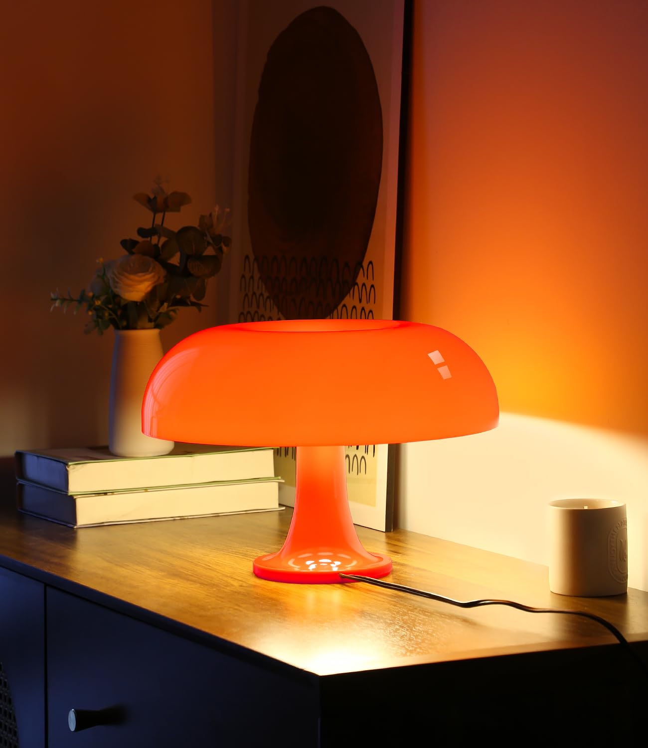 Anykonio Orange Mushroom Lamp, Minimalist Retro Vintage Table Lamp Night Light, Elegant Aesthetic For Women, Kids, Bedside Etc(Bulb Included, Plug Powered, 2700K)