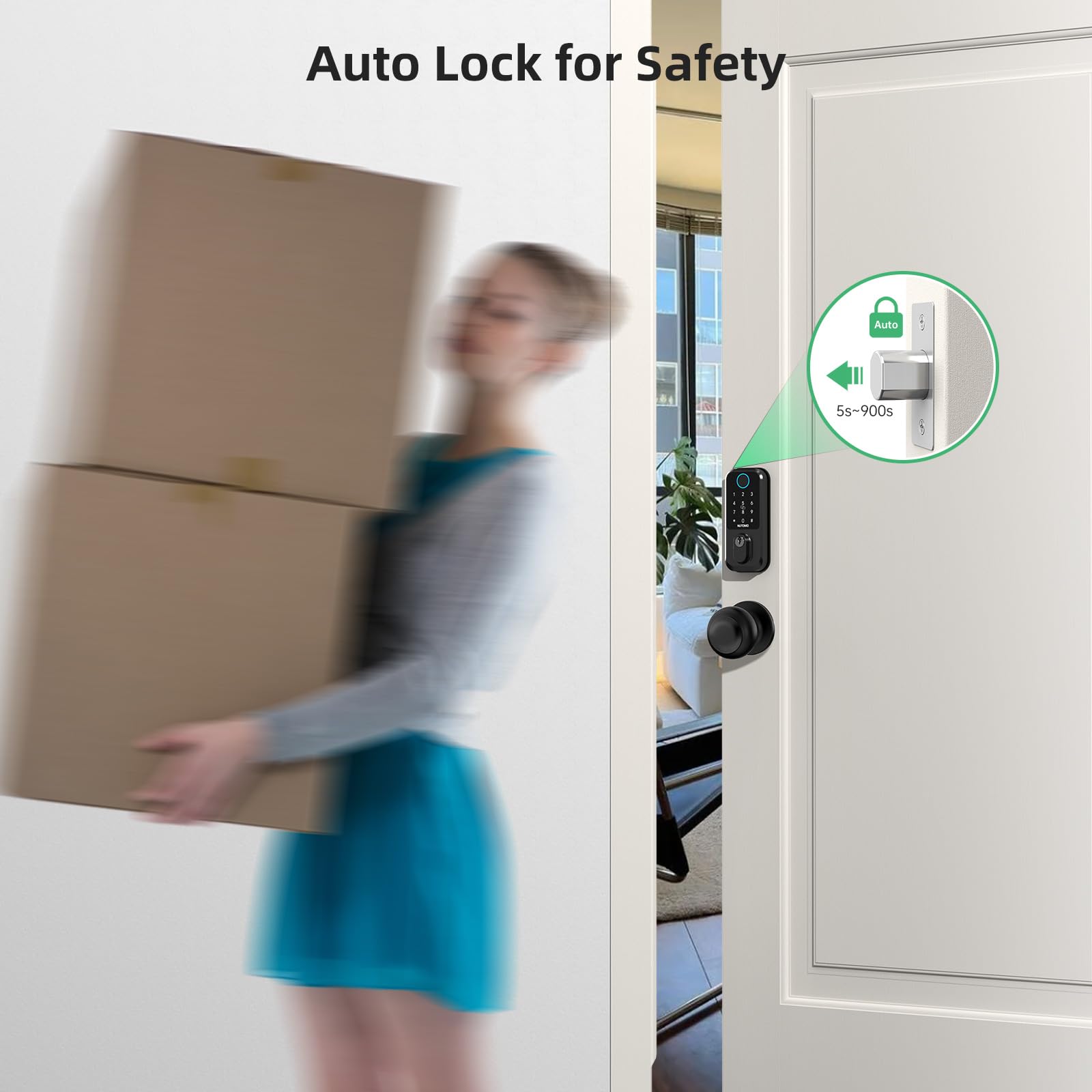 Nutomo Keyless Entry Door Lock With Knob: Front Door Lock Set Fingerprint Deadbolt Alexa Digital Keypad Door Locks App Remote Control Auto Lock Black