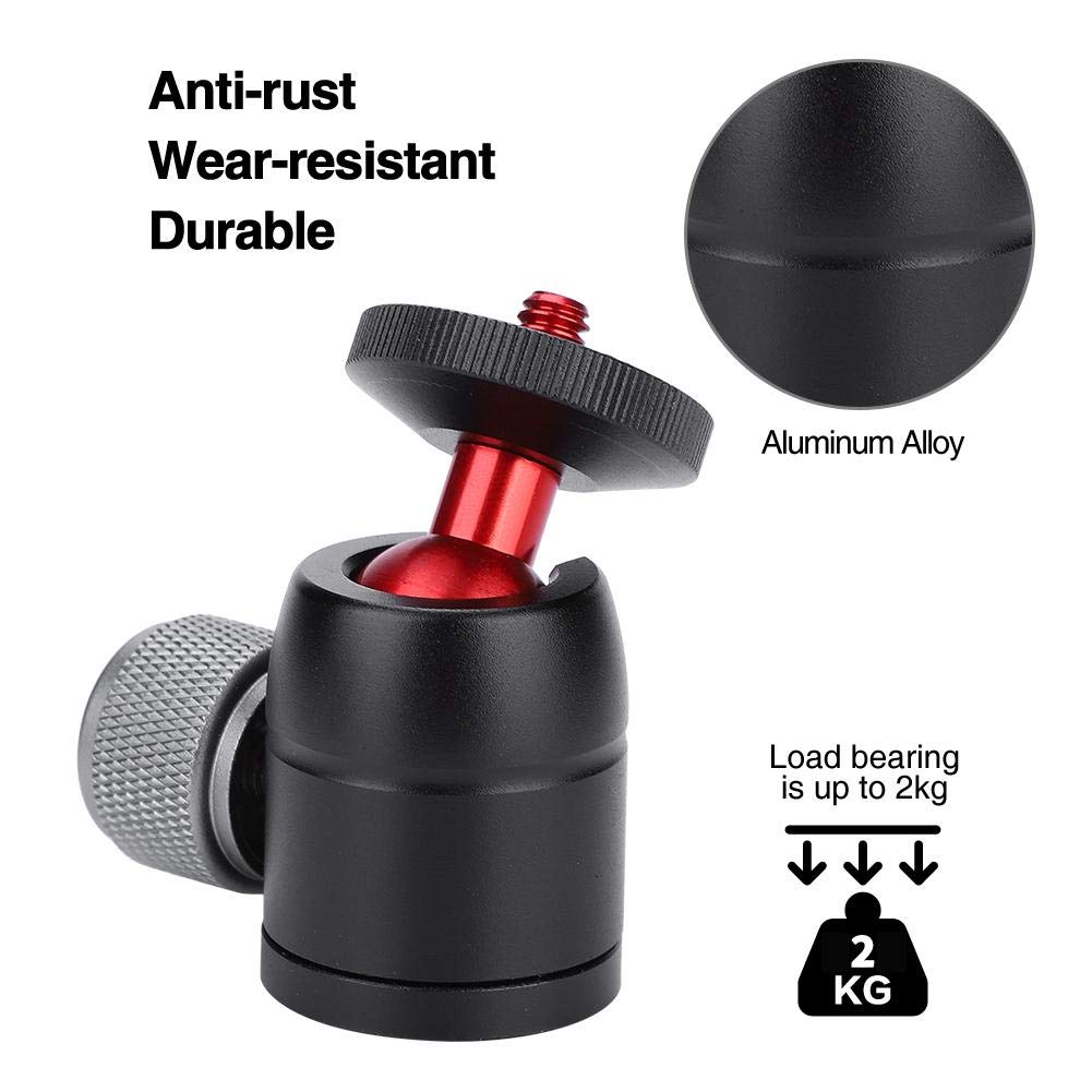 Oumij Tripod Ball Head Mini Aluminum Alloy 360° Swivel Ball Head With 1/4" Screw Mount With 3/8'' To 1/4'' Adapter For Tripod, Monopod, Dslr Camera