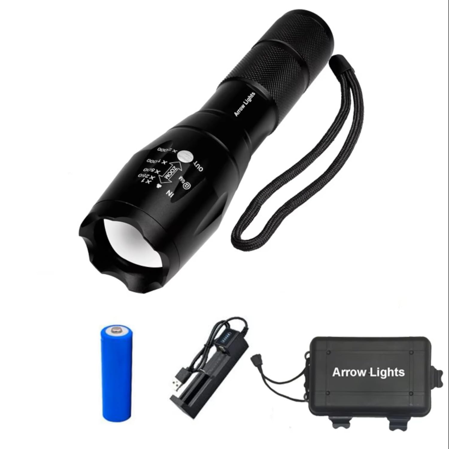 Arrow Lights Rechargeable Flashlight - 10000 Lumens - Super Bright Waterproof Handheld Flashlight With - Comes With Case And Charger - Powerful Emergency Light - Great  For Holidays And Camping - Made To Last