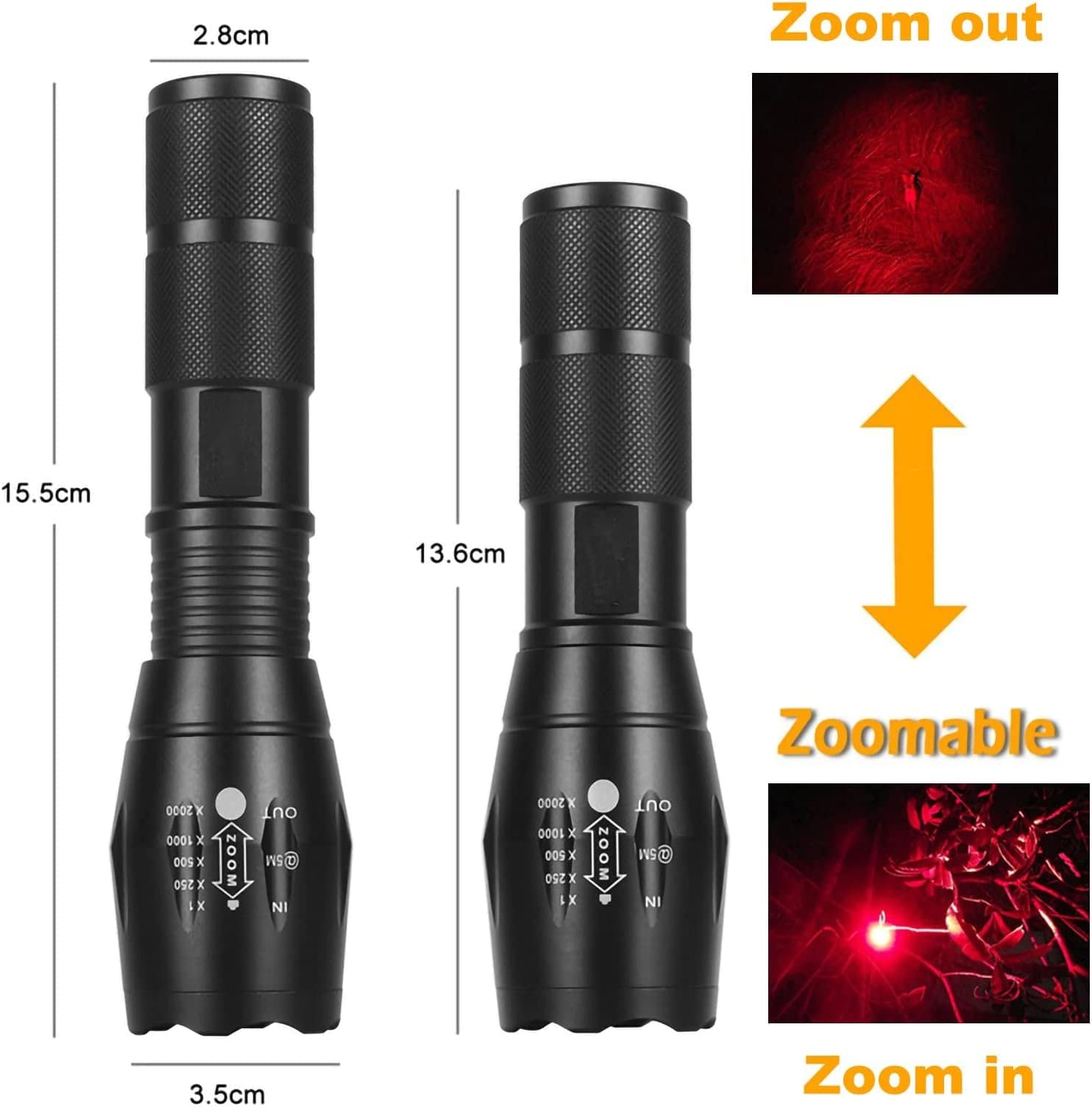 Graboyy Red Led Flashlight One Mode 350 Yard Red Light Handheld Flashlights Super Bright Tactical Flashlight With Zoomable Waterproof Hunting Torch Light For Astronomy Aviation Night Observation