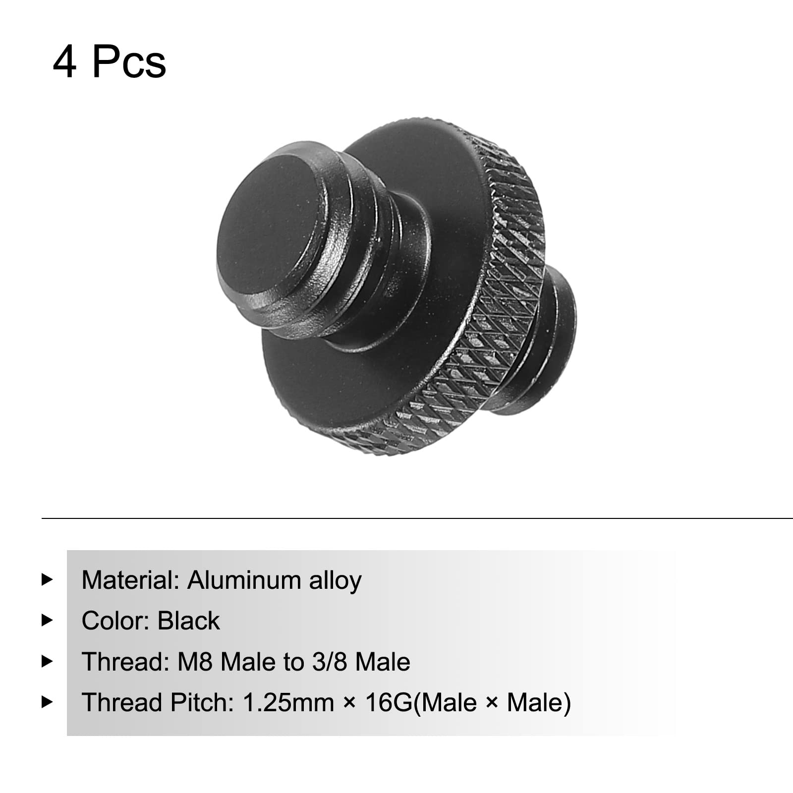 Patikil Mic Stand Adapter M8 Male To 3/8 Male Thread Tripod Screw Adapter Double Sides Camera Screw For Microphone Tripod Stand Black 4 Pack