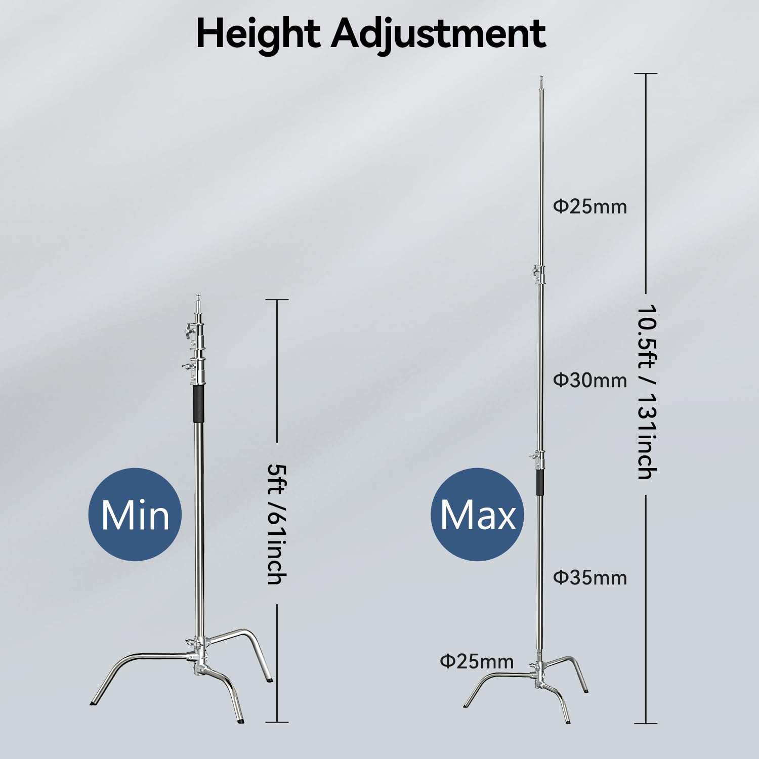Takerers 2 Pack Photography C Stand: 100% Stainless Steel - Max Height 10.5Ft/131Inch Heavy Duty Light Stand