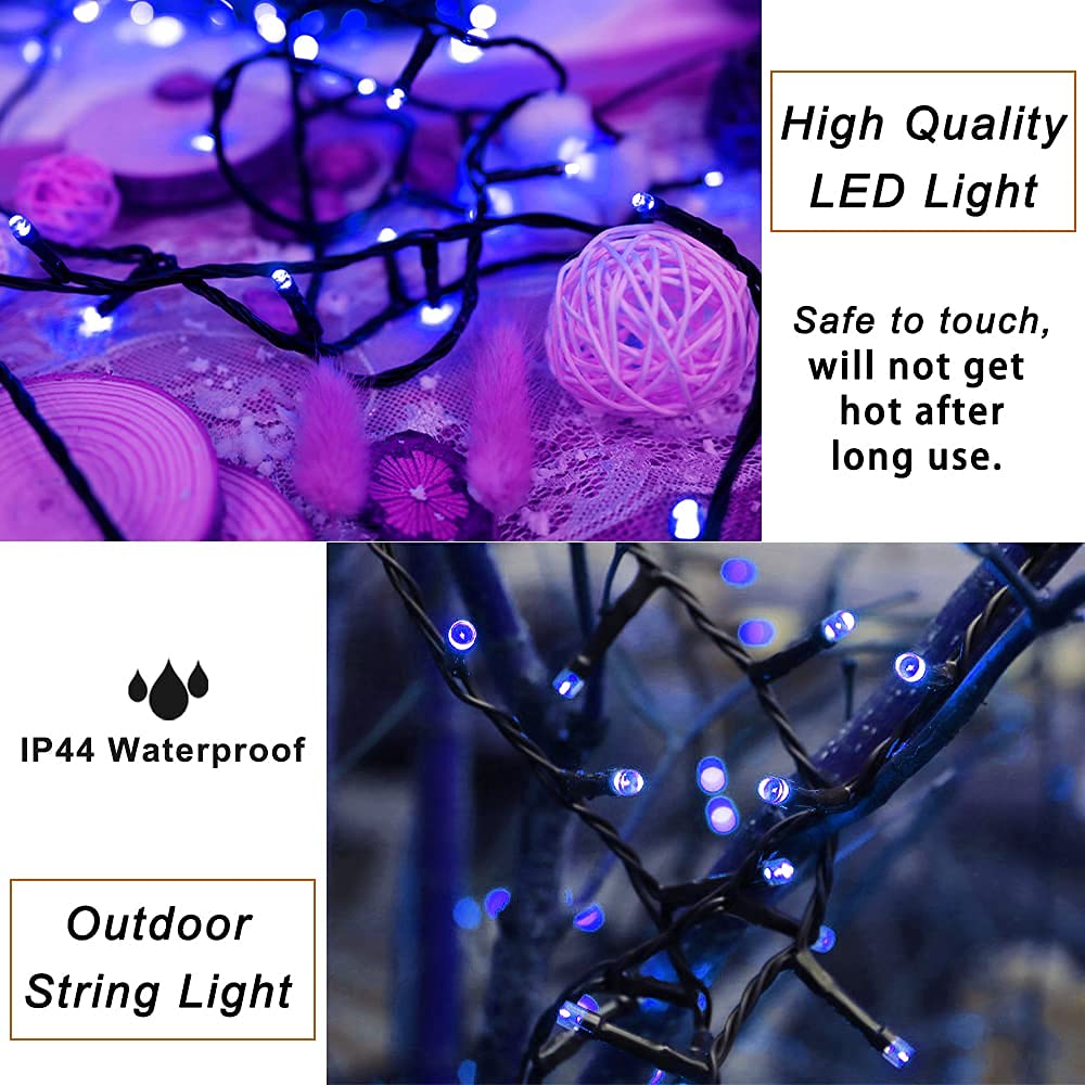 Pooqla Christmas String Lights, 200 Led 66 Ft Indoor & Outdoor Blue Fairy Lights, 8 Modes For Home, Yard, Patio, Wedding, Party & Halloween Decoration