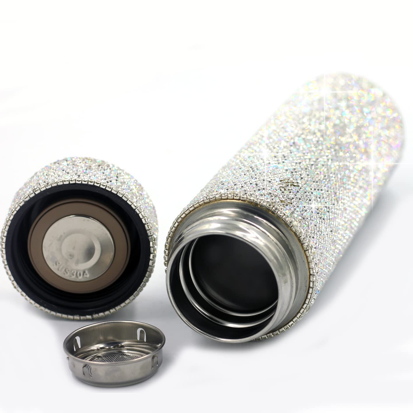 Bling Rhinestone Stainless Steel Water Bottle - 17Oz Vacuum Insulated Diamond Tumbler