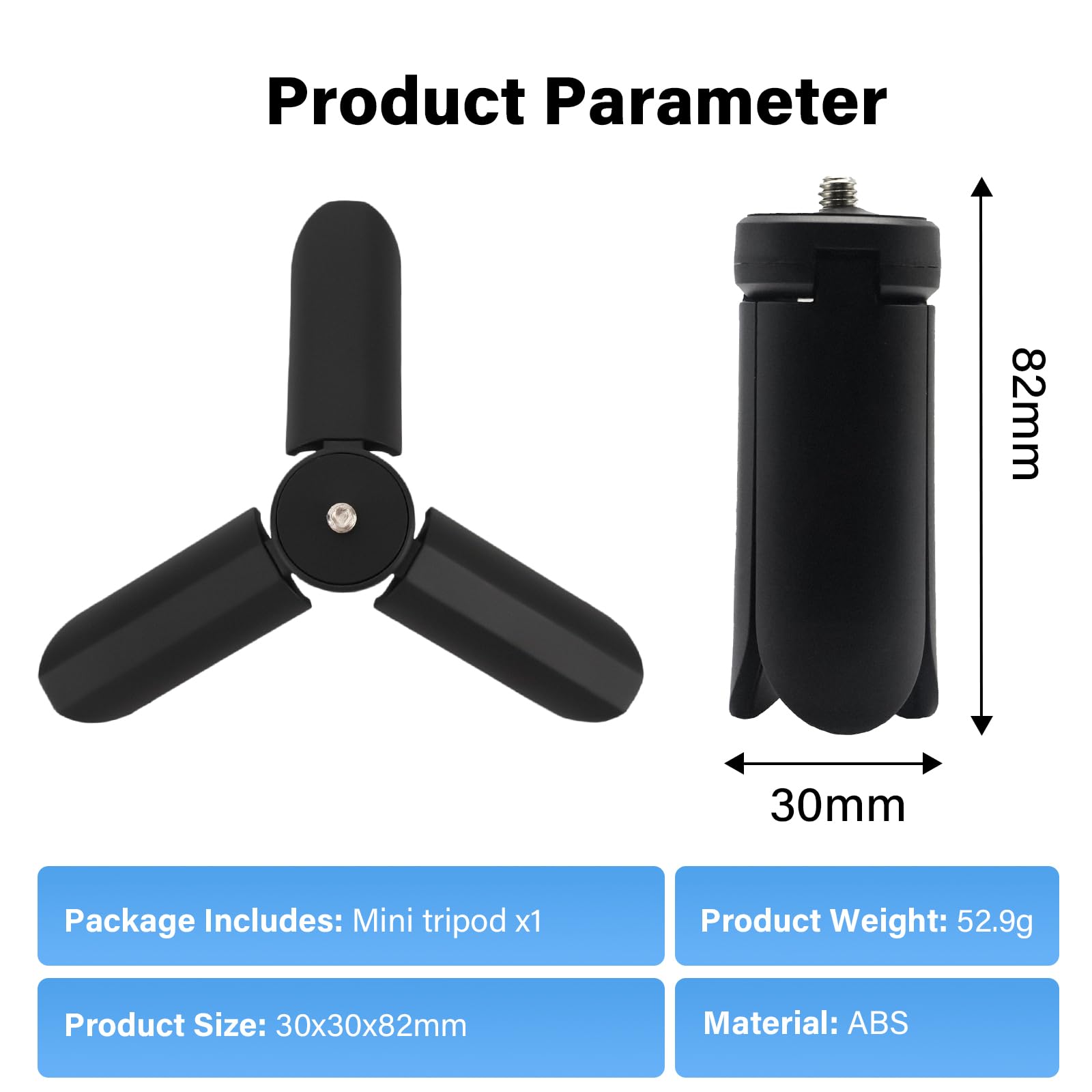 Tyuandouer Pocket 3 Mini Tripod For Dji Osmo Pocket 3 2 1, Compact Foldable Tripod For Dji Om 4/Action 3 4/Gopro Hero 12 11/For Insta360 X4/For Instax Mini Pal With 1/4 Inch Screw Vlog Tripod - Black