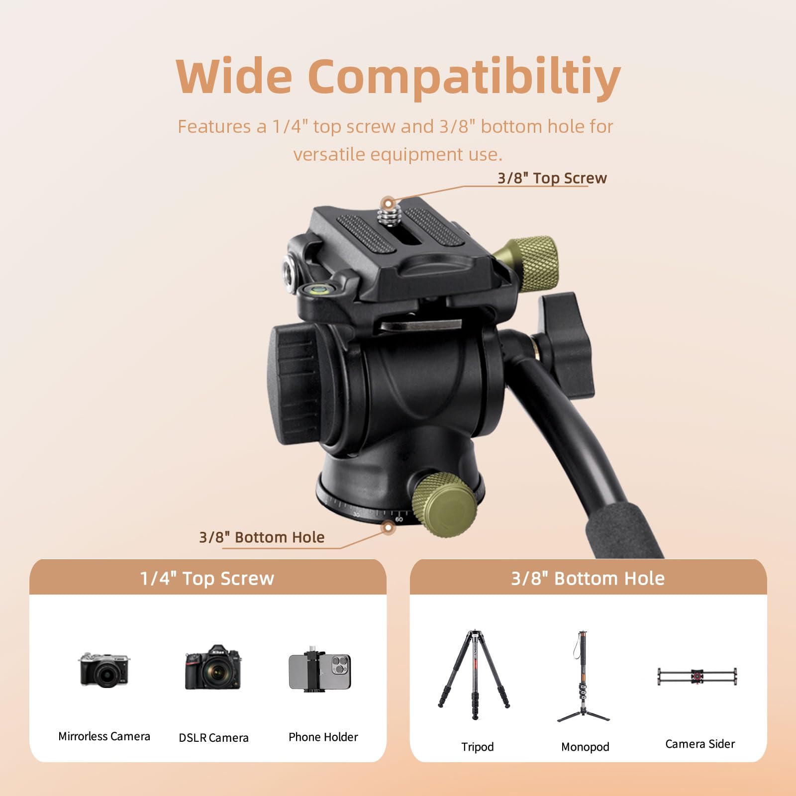 Cayer Ch10L Carbon Fiber Tripod With S1 Mini Fluid Head, 28" Compact Desktop Stand, Tabletop Camera Support With Center Column For Mirrorless Cameras Video Camcorder Mobile Phone Webcam