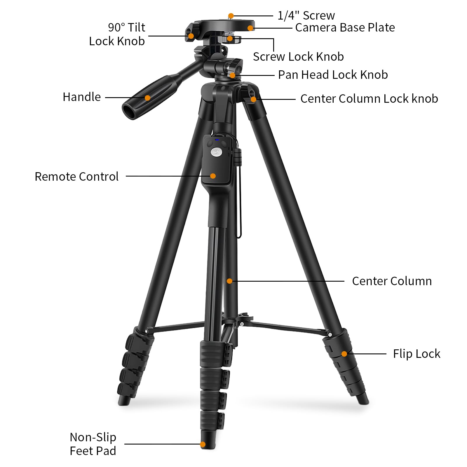 Xxzu Tripod, 67" Camera Tripod With Travel Bag, Cell Phone Tripod With Remote, Aluminum Portable Tripod Stand With Phone Tripod Mount & 1/4”Screw, For Phone/Camera/Projector/Dslr/Slr
