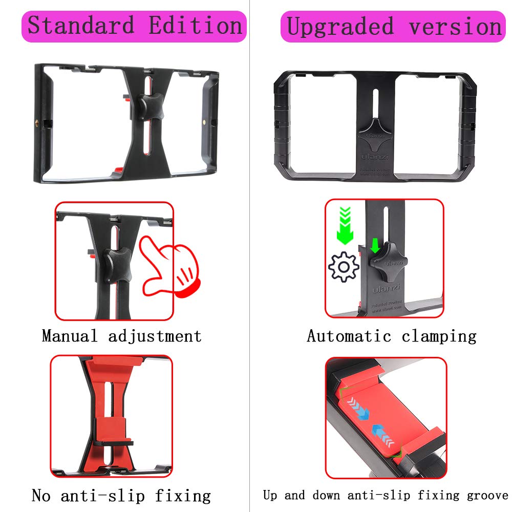 Focusfoto Pro U-Rig Smartphone Video Camera Cage Mount Holder Stabilizer Grip With  By-Mm1+ Microphone Mic+ 49 Led Light+ Mini Tripod Kit For Mobile Phone Iphone Filmmaking Videomaker