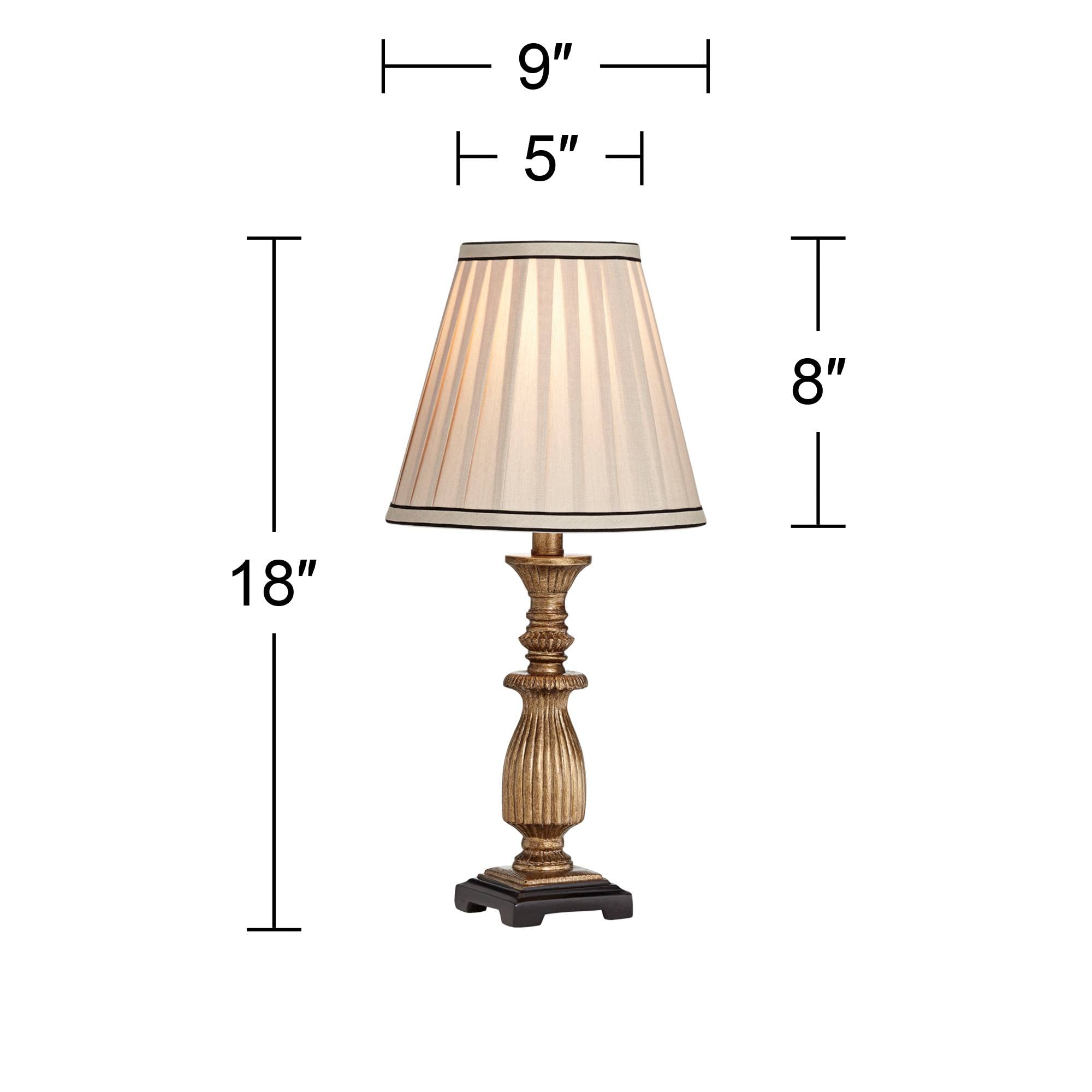 Regency Hill Ribbed Traditional Rustic Accent Table Lamp 18" High Antique Gold Beige Fabric Pleated Empire Shade Decor For Bedroom Living Room House Home Bedside Nightstand Office Family