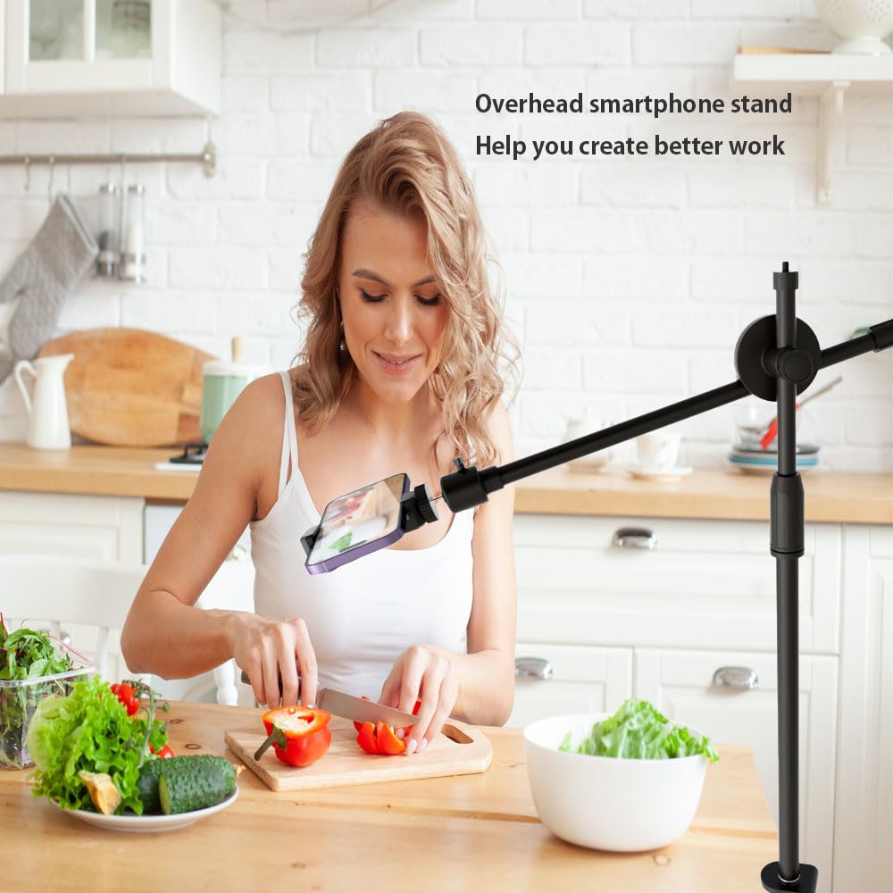 Hvaying Overhead Phone Mount,Overhead Camera Mount Stand With 360° Ballhead, Webcam Stand, For Youtube Video Recording Zoom Meetings Vlogging Tiktok Live Streams Cooking Nail Art