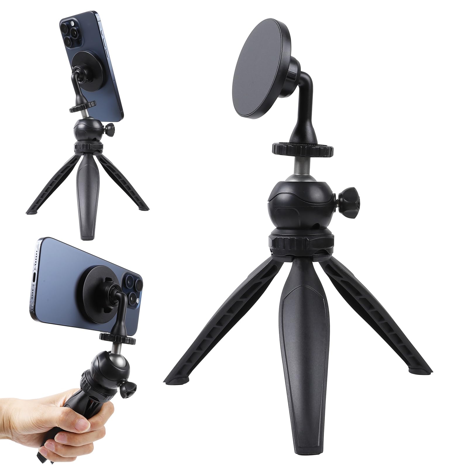Leenconghui Magnetic Tabletop Mini Tripod Compatible With Magsafe Iphone 15 Pro Max Plus 14 13 12 Series, Lightweight Tripod Stand With 360° Ball Head For Video Recording Vlogging Selfie