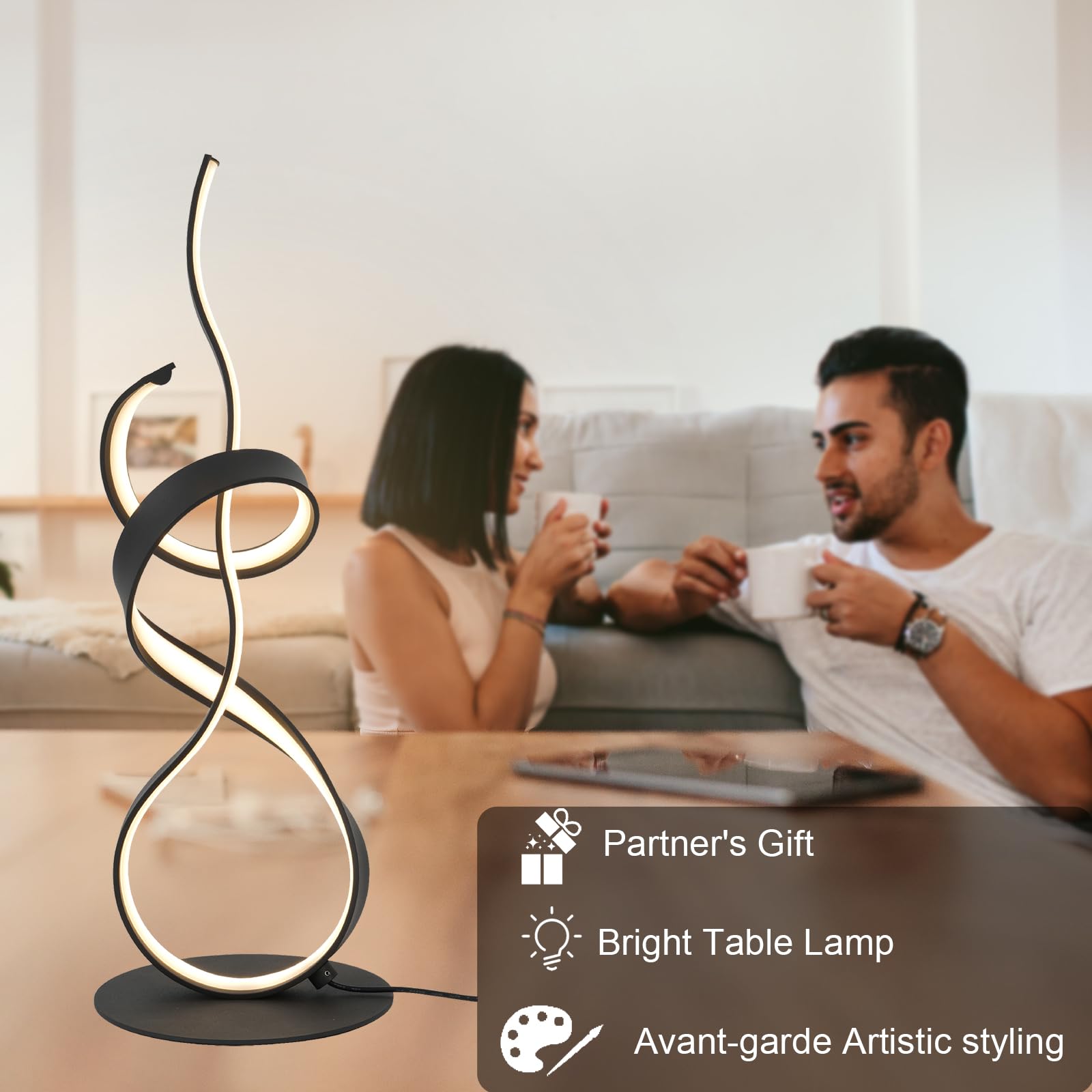 Aooliwang 21Inch 20W 2700Lm Modern 3 Color Remote Control Touch Dimmer Remote Control Art Led Table Lamps For Bedroom Living Room Villa (Black)