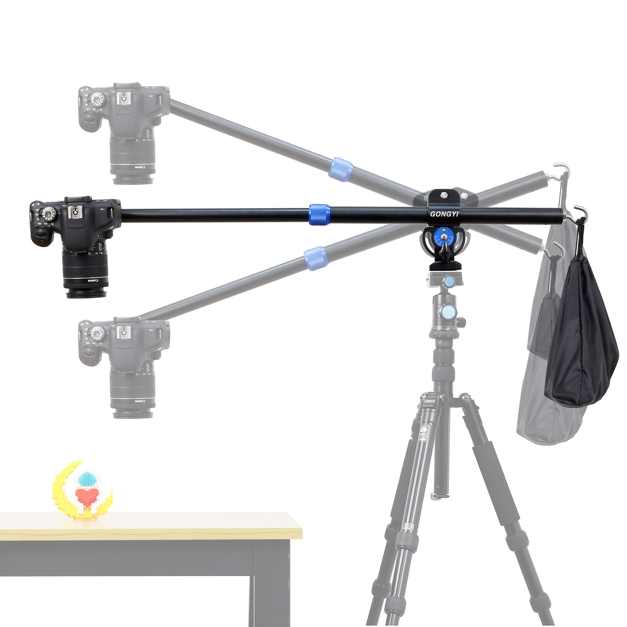 Gongyi 1.4Ft-2.6Ft Adjustable Tripod Boom Arm With Universal Tripod Clamp & Counter-Weight Bag Camera Overhead Mount Tripod Extension Arm Stand With Ball Head