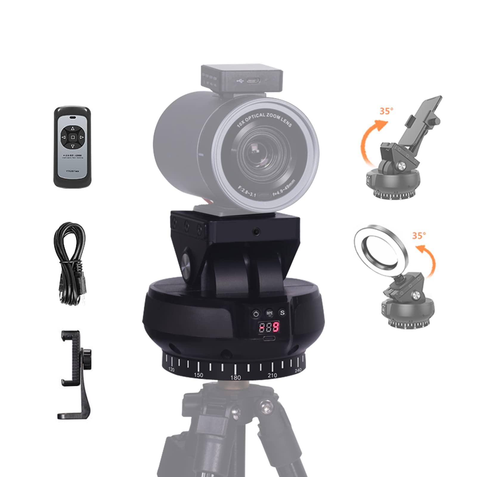 Ydpsy Yt1200Pro Pan Tilt Remote Control Auto Ai Face Tracking Motoized Pan Tilt Head 2-Axis 360 Degree Rotating Video Stabilizer Gimbal For Gopro Cameras Smartphone Live