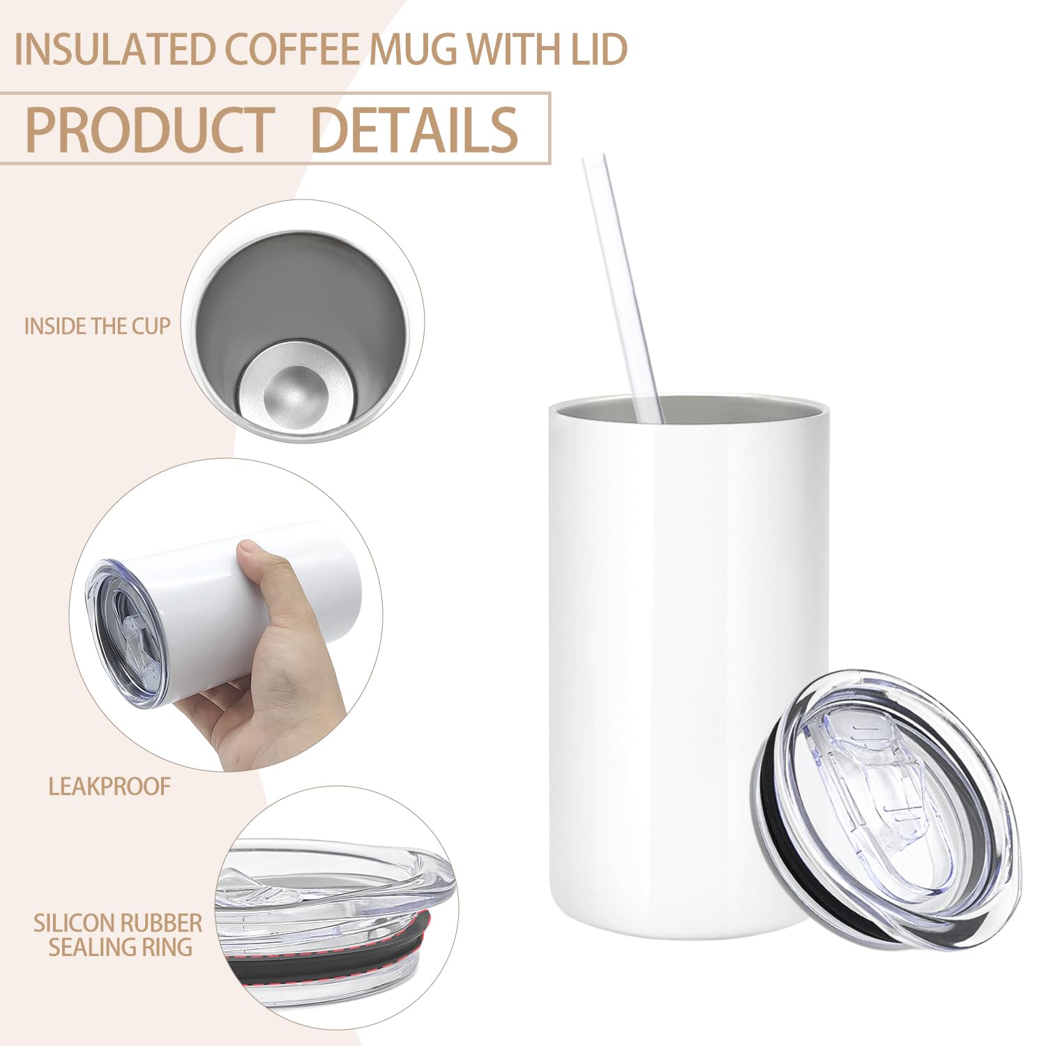 16 Pack Sublimation Tumblers Blanks Bulk Sublimation Cups Skinny Straight Tumbler Stainless Steel
