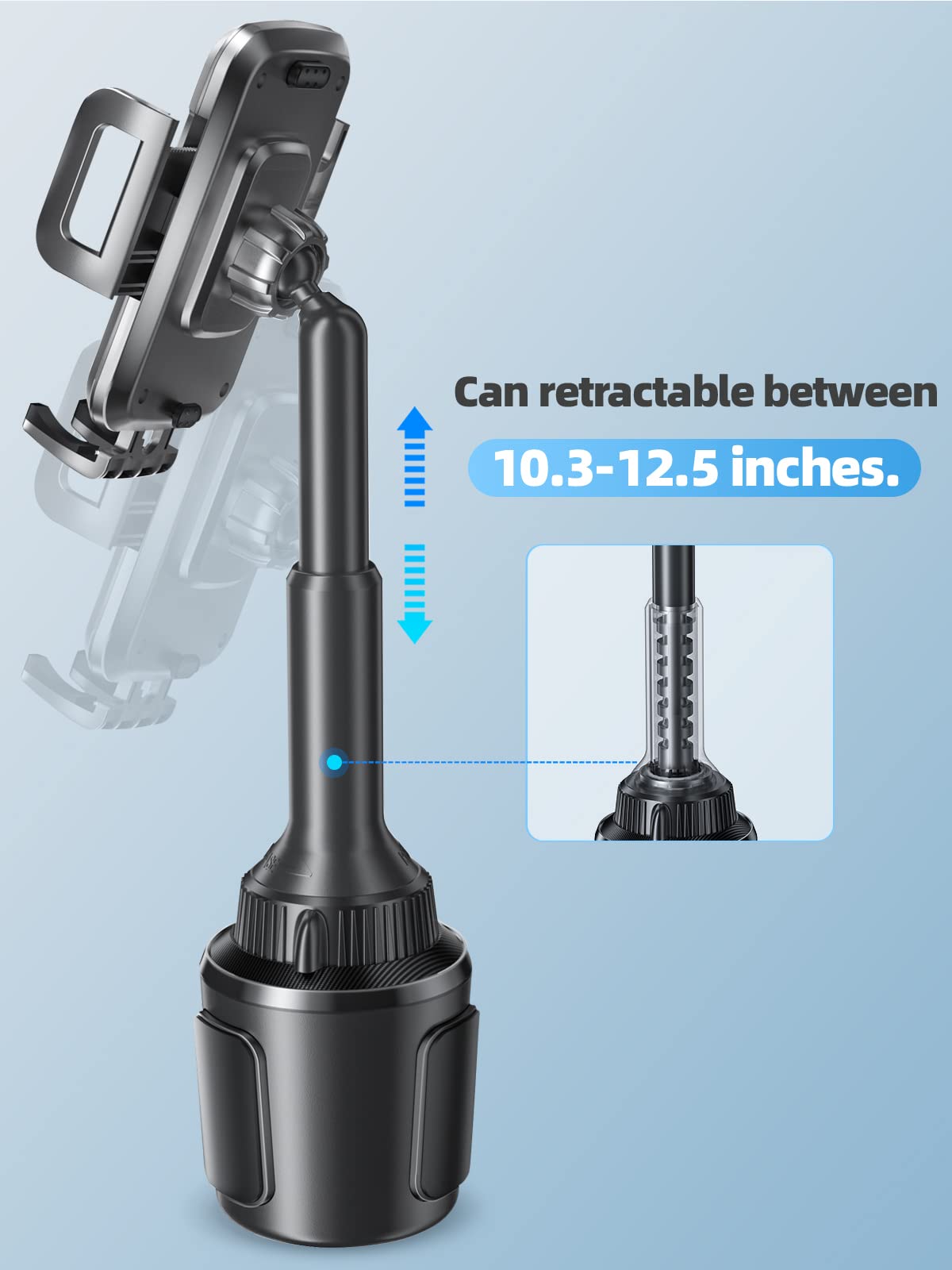 Topgo Cup Phone Holder For Car, [ Telescopic Arm & Firmly Stable] Cup Phone Mount For Iphone 16 And More Smartphone - Black