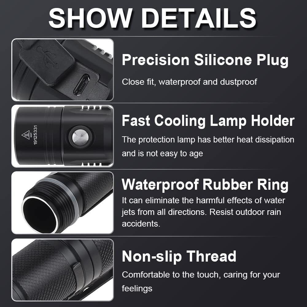 Securitying Usb Rechargeable Flashlight, 1060 Lumens 7 Modes Waterproof Compact Edc Torch With Micro-Usb Cable, Powered By Cr123A Battery(Battery Not Included)
