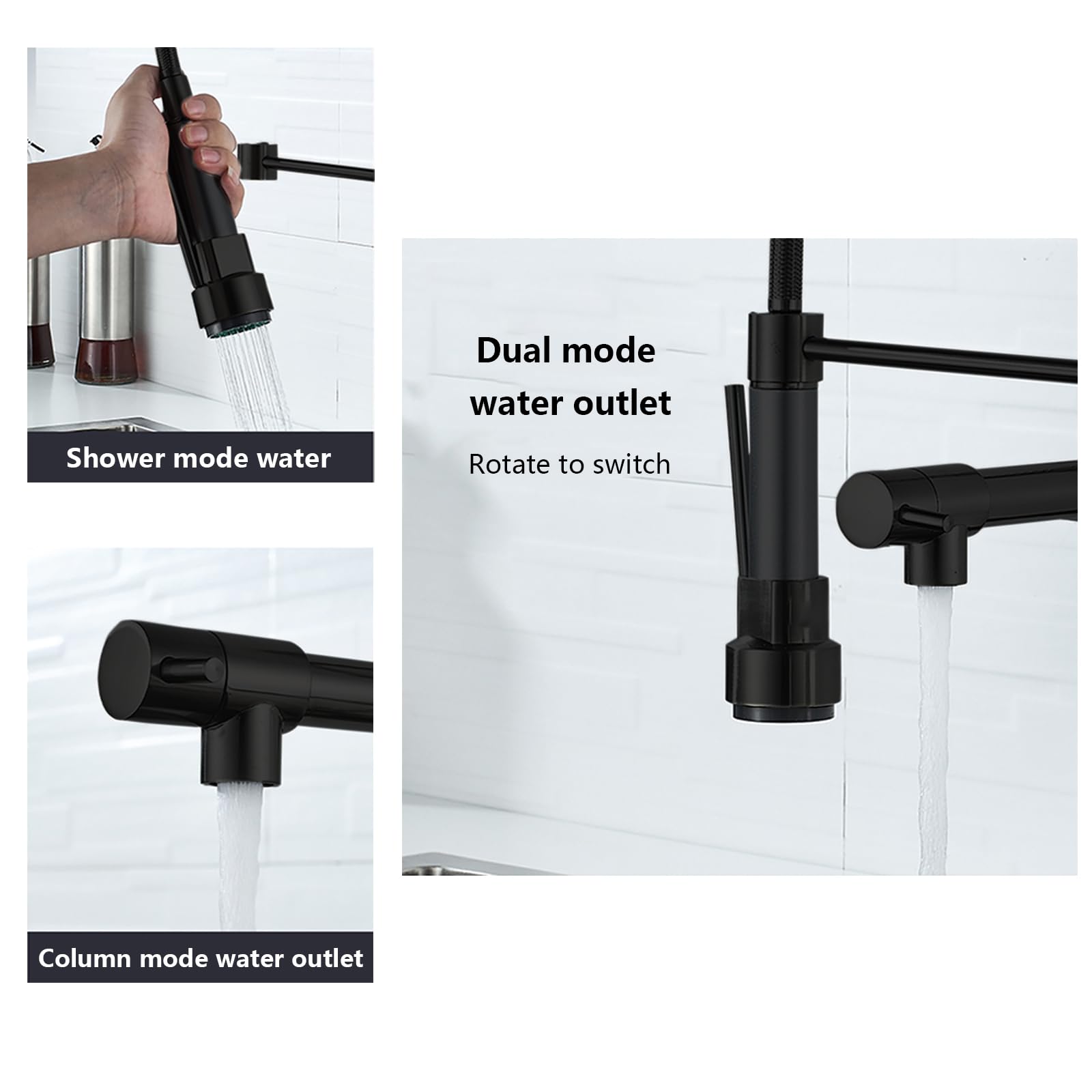 Nxxcli Commercial Kitchen Faucet With Pull Down Sprayer,Black Kitchen Sink Faucet With Pot Filler,Dual Spout Spring Stainless Steel Kitchen Faucets Pull-Out Kitchen Faucet For Rv, Farmhouse, Camper