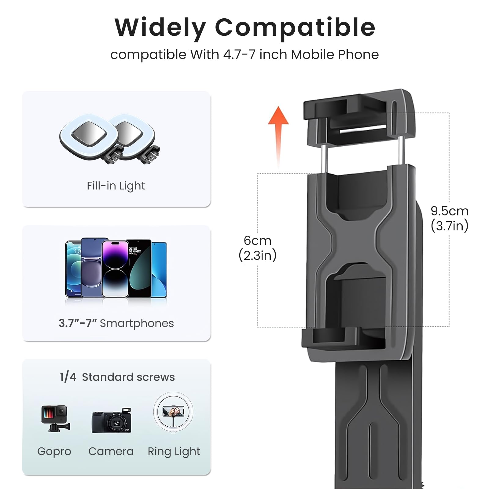 Linber 71" Selfie Stick Tripod With Wireless Remote & 2 Fill Lights, Tall Phone Tripod Stand With Quad-Leg Base, Aluminum Alloy White Stick For Iphone, Android, Gopro, Vlogging & Video