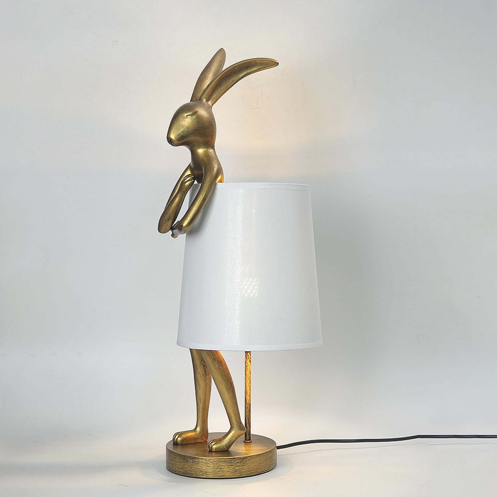 Ruiqbmay Bunny Table Lamp, Resin Animal Rabbit Lamp, Led Bunny Decor Lamp With Fabric Shade, H20In,Vintage-Style Component,Suitable For Office Bedside (White H20)
