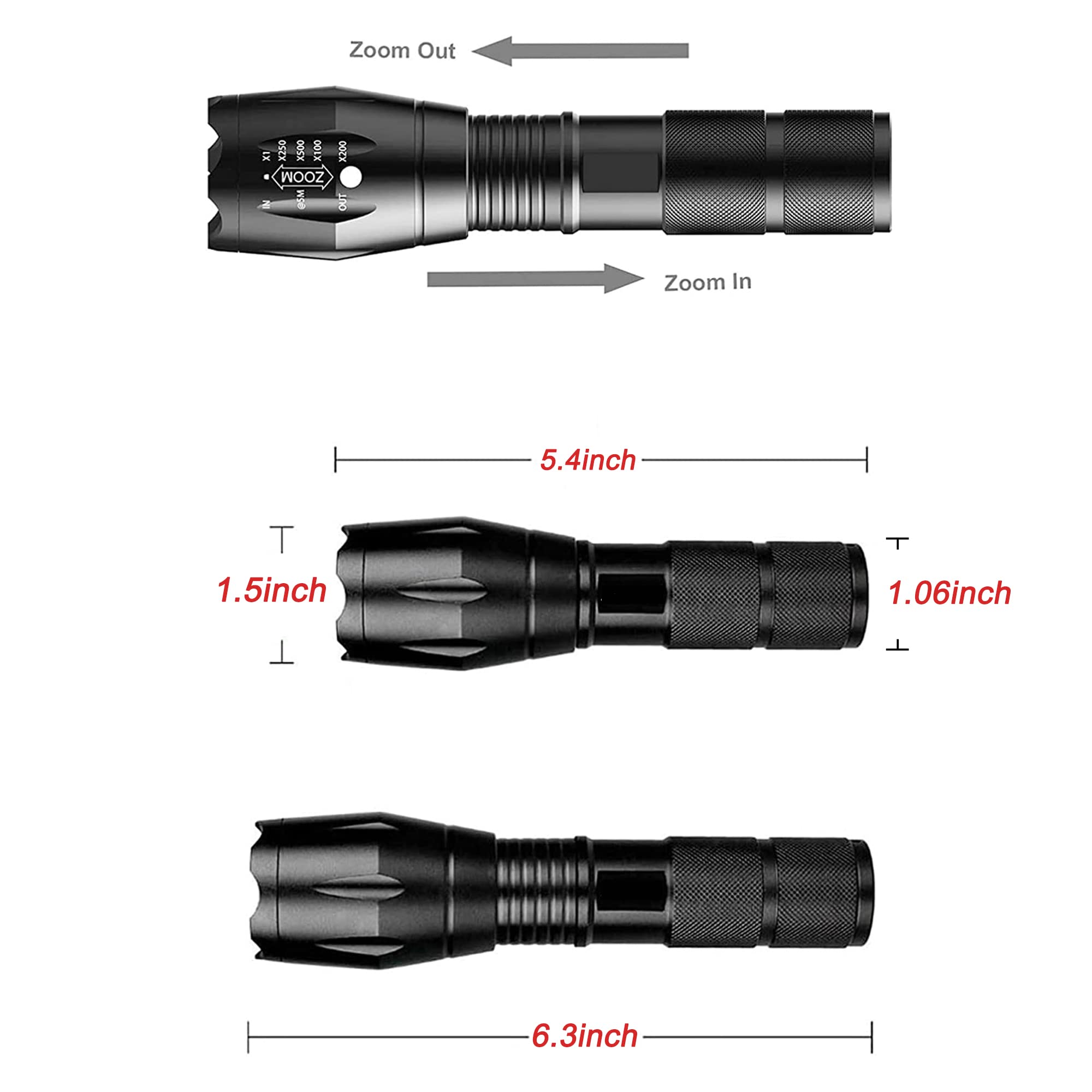 Aukvi Warm Light Flashlight Single Mode Zoomable Warm White Led Utility Flashlight,2-Pack