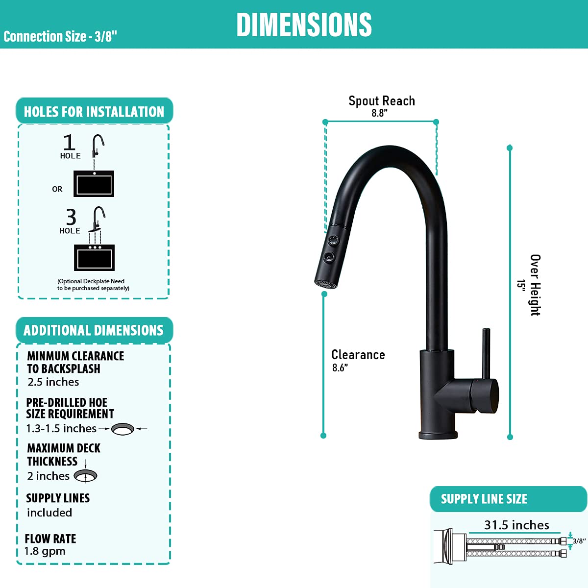 Kinfaucets Black Kitchen Faucet With Pull Down Sprayer,Single Handle Pull Out Kitchen Sink Faucet,Commercial Farmhouse Rv Bar Utility Kitchen Faucets