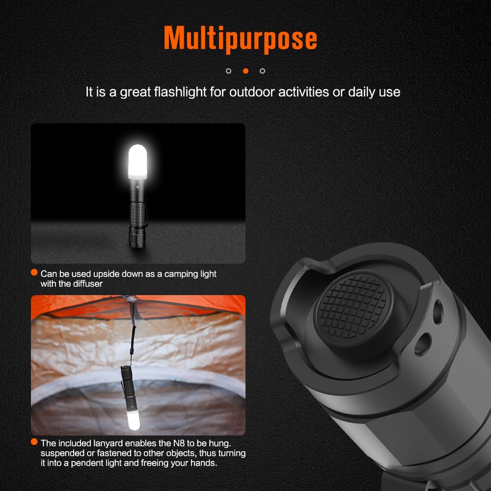 Nicron Rechargeable Flashlights, N8 Flashlights High Lumens 6 Modes Super Bright Tactical Flashlight, Ipx8 Waterproof 1300 Lumens Flashlight For Camping, Emergency, Outdoor, Inspection