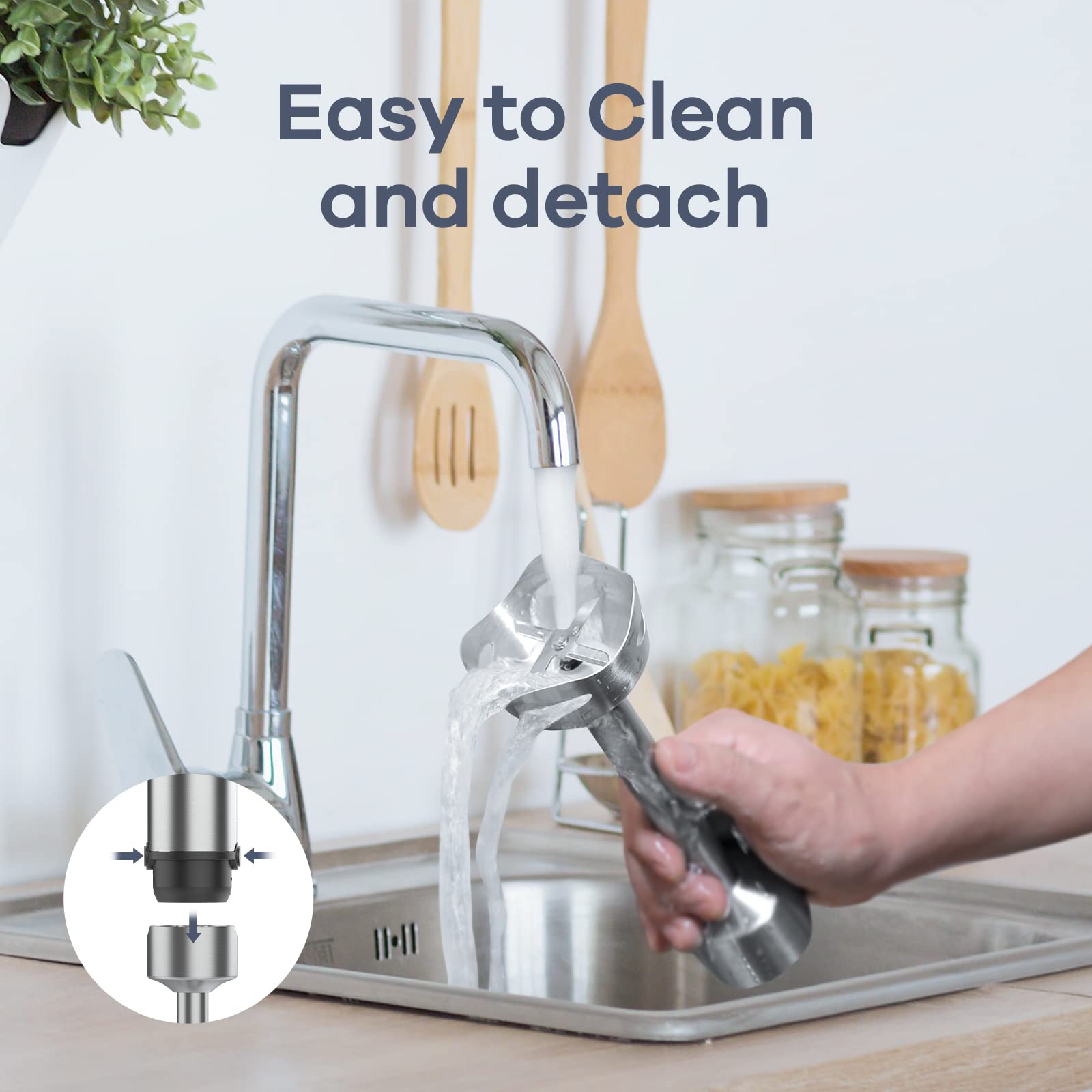 Ganiza Immersion Blender 5 In 1 Hand Blender Max 1000W Heavy Duty Motor, 16 Speed Mode Handheld Blender Stainless Steel Blade With 800Ml Mixing Beaker, 600Ml Chopper, Whisk And Milk Frother