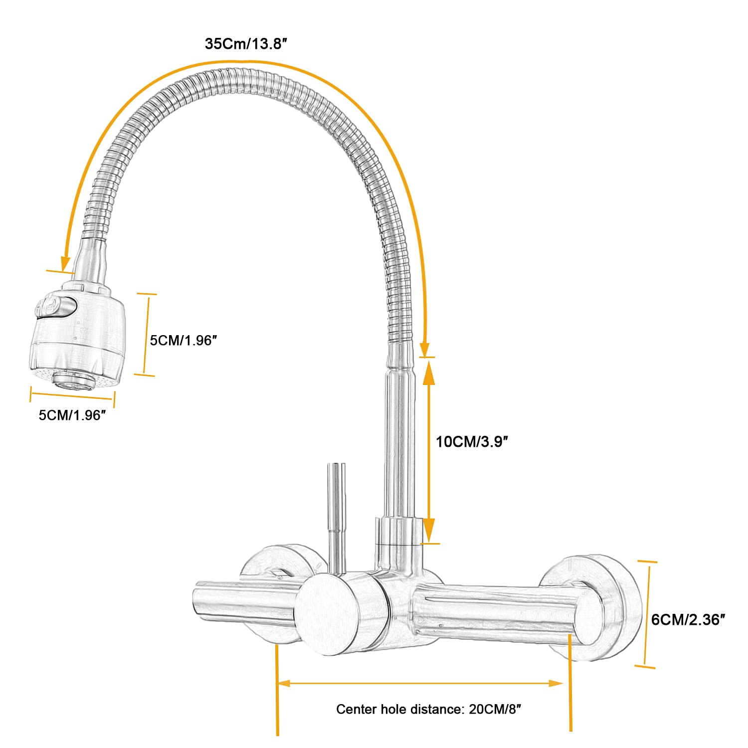 Hosilova Wall Mount Kitchen Faucet One Handle 8" Inch Center Commercial Sink Faucet With Stainless Steel Constructed Brushed Nickel Finish Commercial Kitchen Sink Faucet