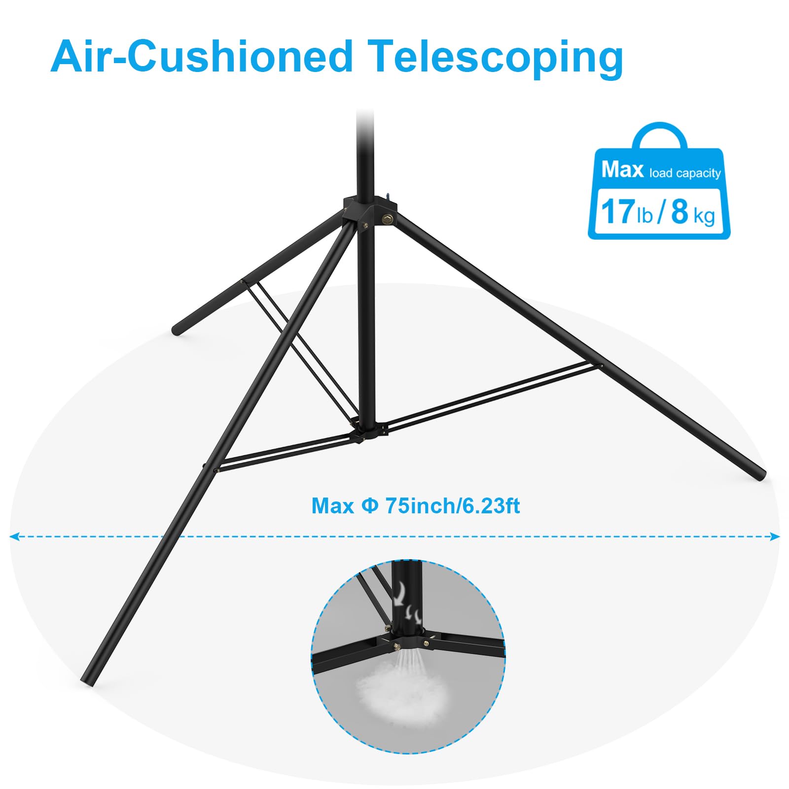 Geordgy 20' Heavy Duty Tripod Stand, 240''/20Ft/600Cm Air-Cushioned Super Tall Telescoping Light Stand For Photography, Video, 360 Gimbal, Action Camera, Sports, Gopro