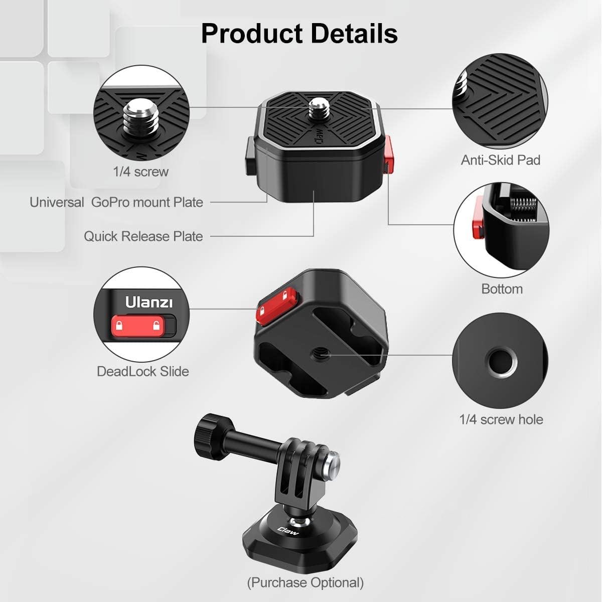 Ulanzi Claw Quick Release Plate Tripod Qr Camera Mount Adapter, Quick Setup Kit With 1/4'' Screw For Canon/Sony/Nikon Cameras/Zhiyun/Feiyu/Dji/Moza Stablizers Switch Between Tripod/Monopod/Slider