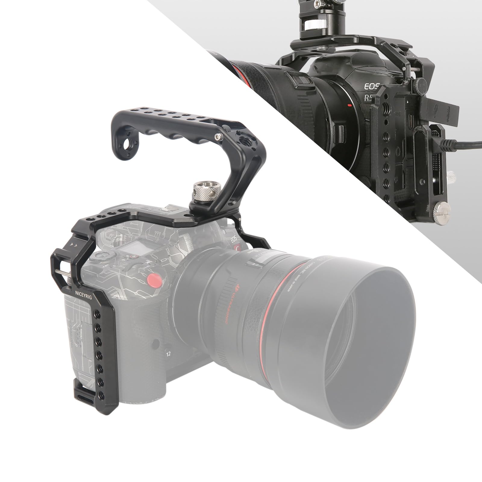 Niceyrig R5 / R5C / R6 / R6Ii Cage Kit With Ergonomic Top Handle, Hdmi Cable Clamp For Canon Eos R5 R5 C R6 R6 Ii Mirrorless Camera, Videomaking Rig Integrated With Quick Release Plate For Arca-Style