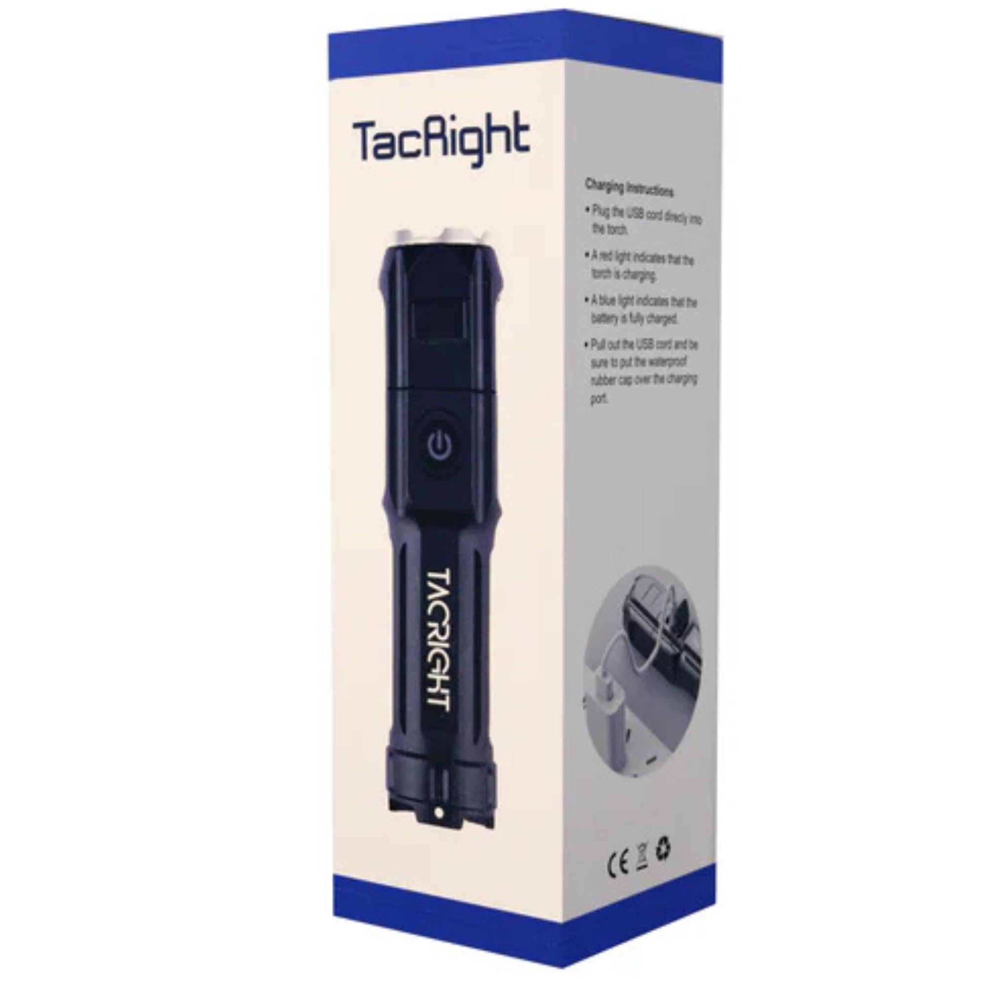 Tacright Usb Flashlight - 900 Lumens, 300 Meter Range, Survival Product, Camping Gear, Rechargeable Battery, Four Lighting Modes, Waterproof, T6 Model Led Lighting
