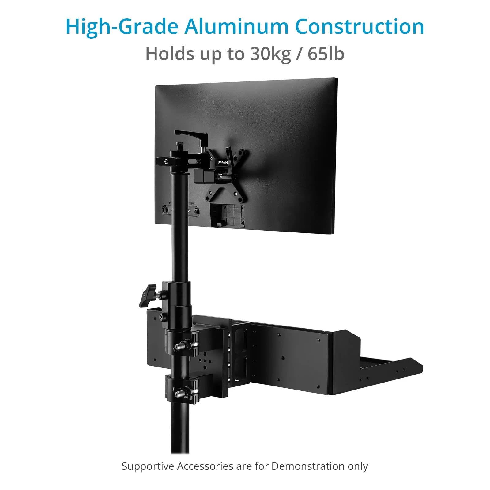 Proaim Monitor Mount With 5/8" Baby Spigot. For C-Stands & Light Stands. 270° Pan, ±45° Tilt Adjustments. Payload Up To 30Kg /66Lb (P-Bmmt-01)