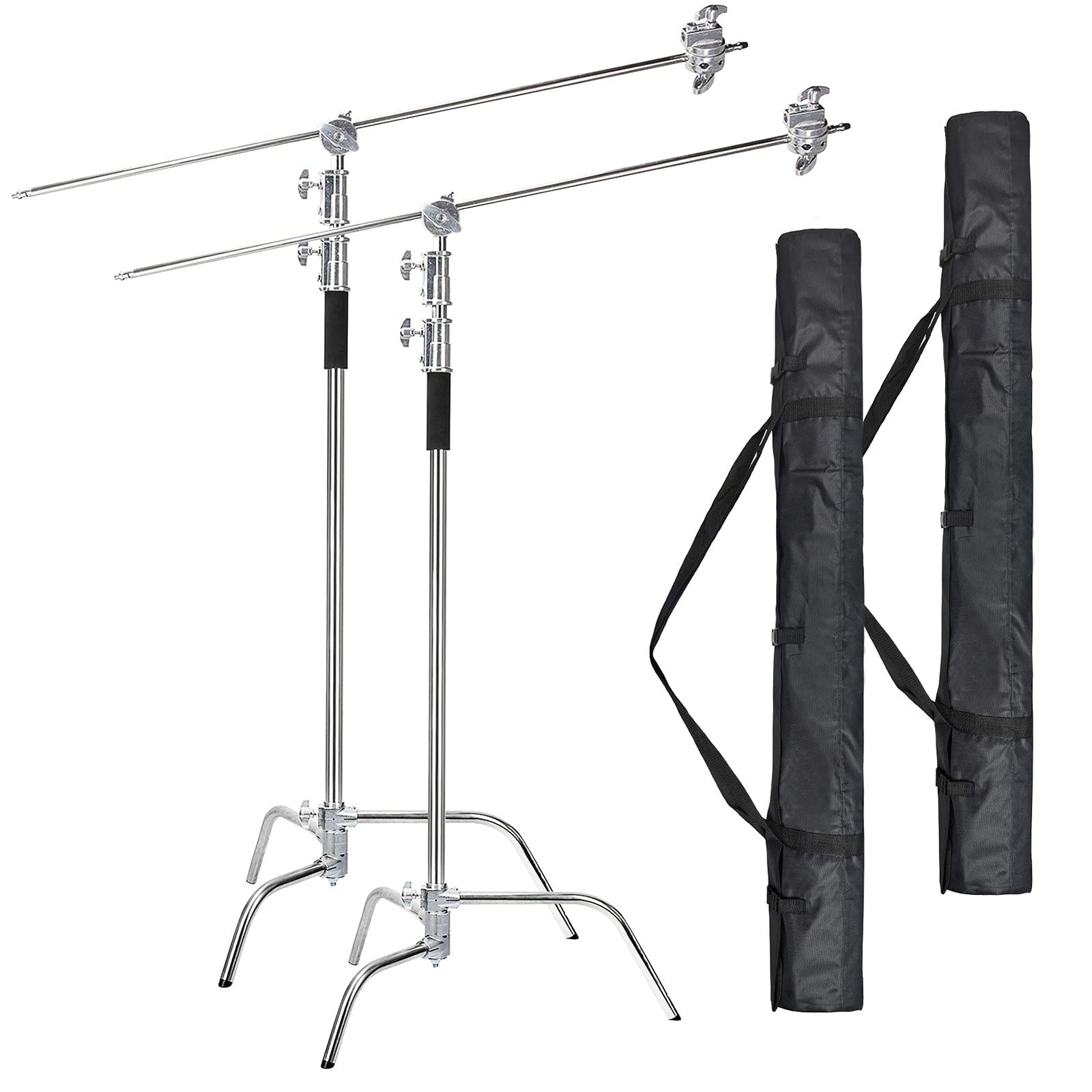 Eachshot C Stand 2 Packs With Bags Metal Max 10.8Ft/330Cm With 3.48Ft/106Cm Holding Arm 2 Pieces Grip Head For Godox Ad400 Pro Ad600 Pro Ad600Bm Aputure 120D 300D Ii For Photography Studio Video