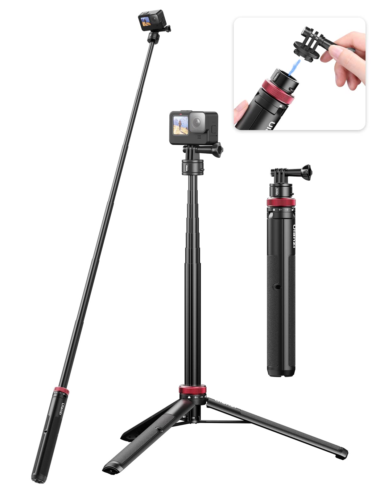 Ulanzi Select 57In Selfie Stick Tripod For Action Cameras - Ulanzi Go Quick Ii Extendable Tripod Stand Magnetic Suction Quick Release Vlog Accessories Handle For Action Cameras