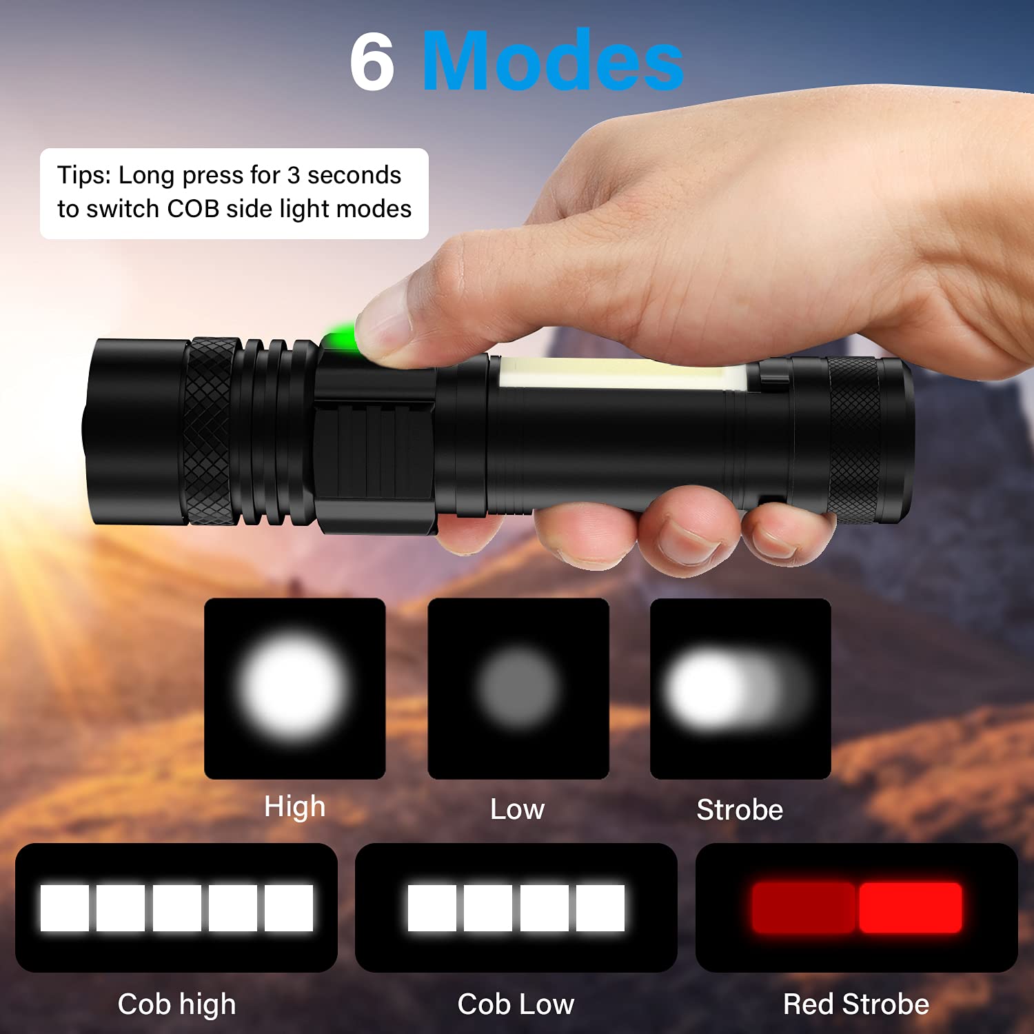 Vnina Usb Rechargeable Flashlight, Led Magnetic Flashlights Super Bright Utility Flashlights With Cob Sidelight Waterproof Zoomable 6 Modes Usb Rechargeable For Camping Emergency