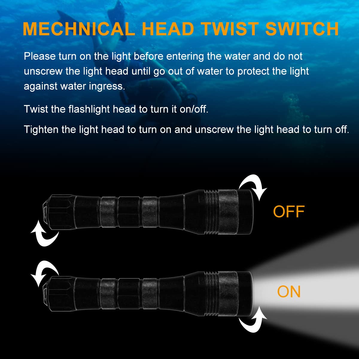 Securitying Waterproof 1000 Lumens Led Diving Flashlight Underwater 150M Super Bright Led Scuba Light, 9 Degrees Narrow-Angle Beam Diving Safety Light Night Dive Torch