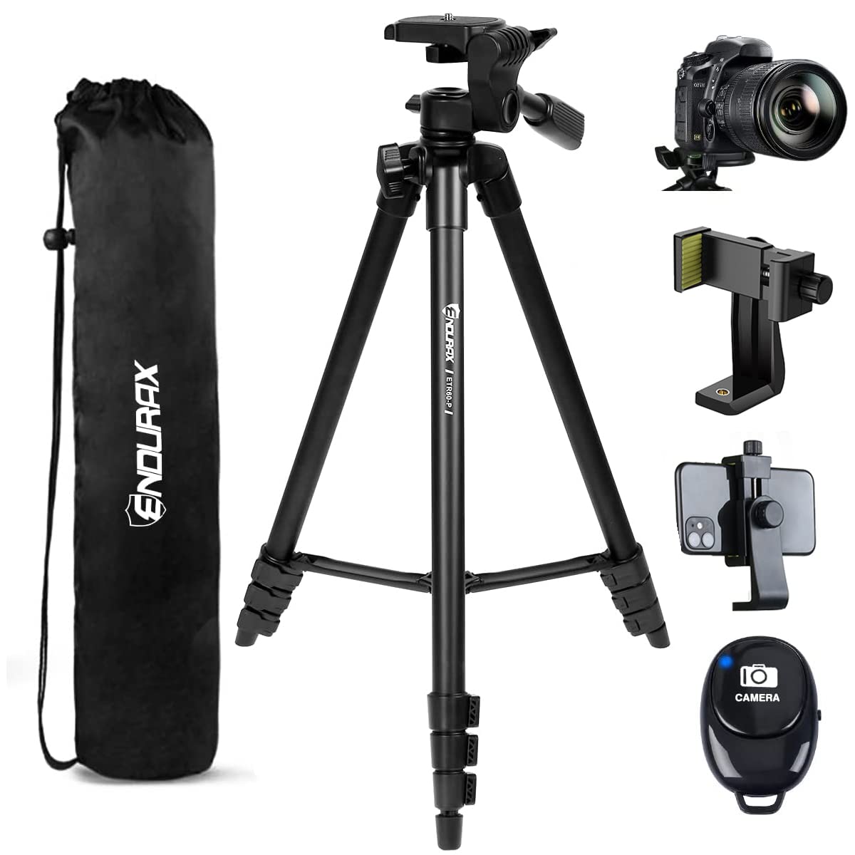 Endurax 60" Phone Tripod For Canon Camera Stand With Universal Phone Mount & Remote Shutter Max Load 6.6 Lb