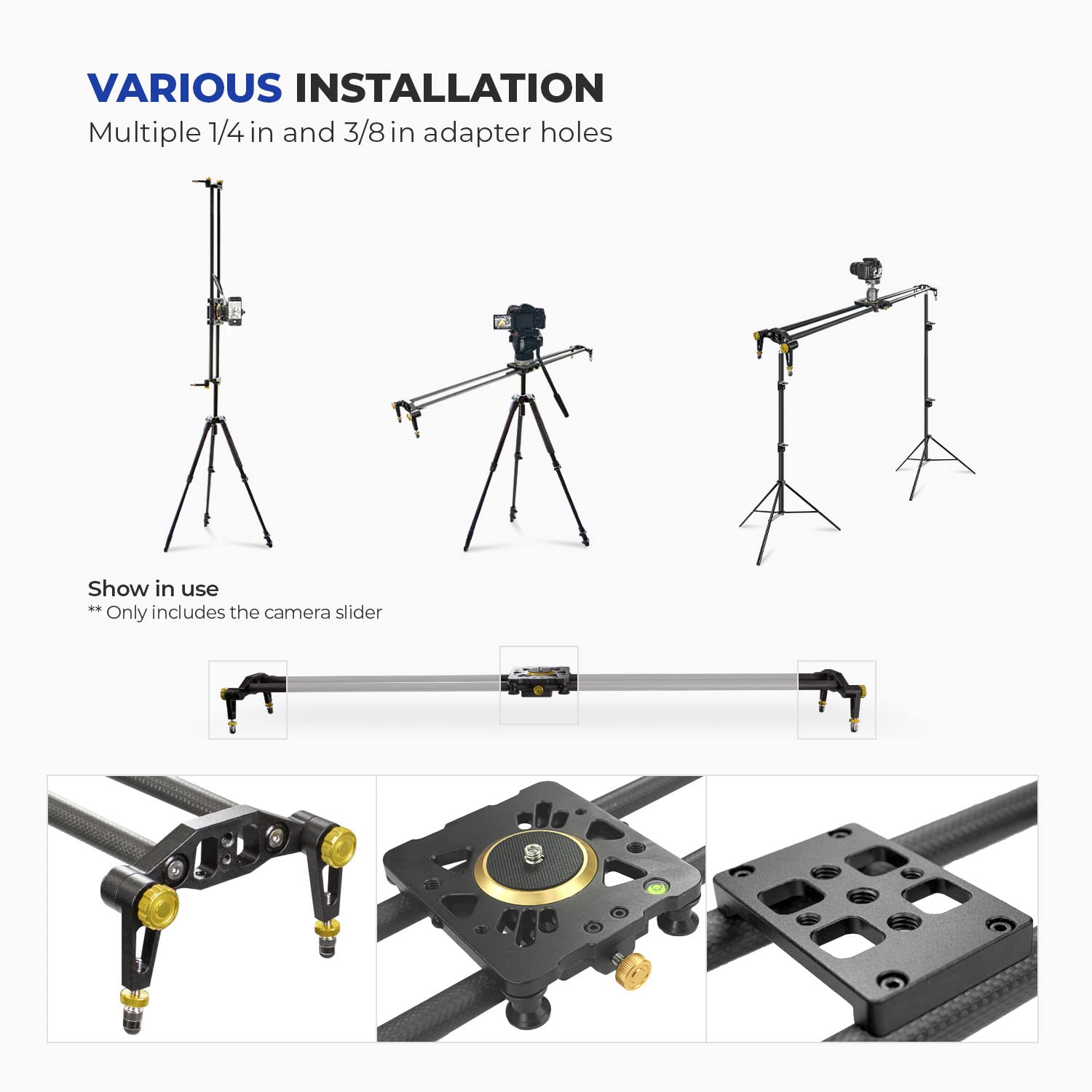 Ls Limo Studio Limostudio Limostudio 31.5 In Carbon Fiber Camera Slider, 80Cm Dolly Track Rail, Smooth Bearing Stabilizer, Height Adjustable, Spirit Level, Agg1980