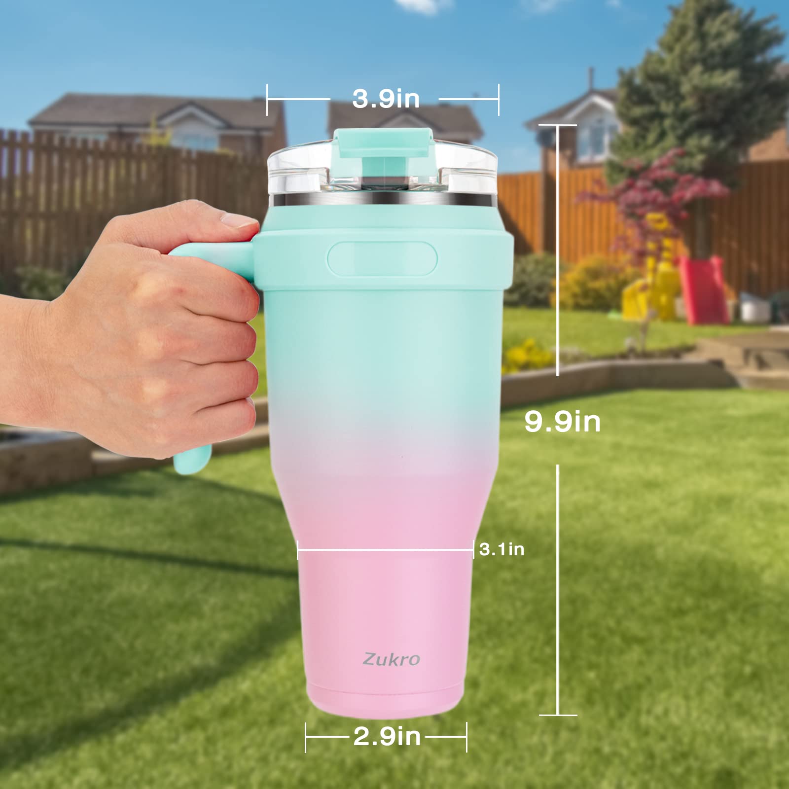 Zukro 40 Oz Mug Tumbler With Handle And Flip Straw, Leakproof Vacuum Insulated Stainless Steel Cup