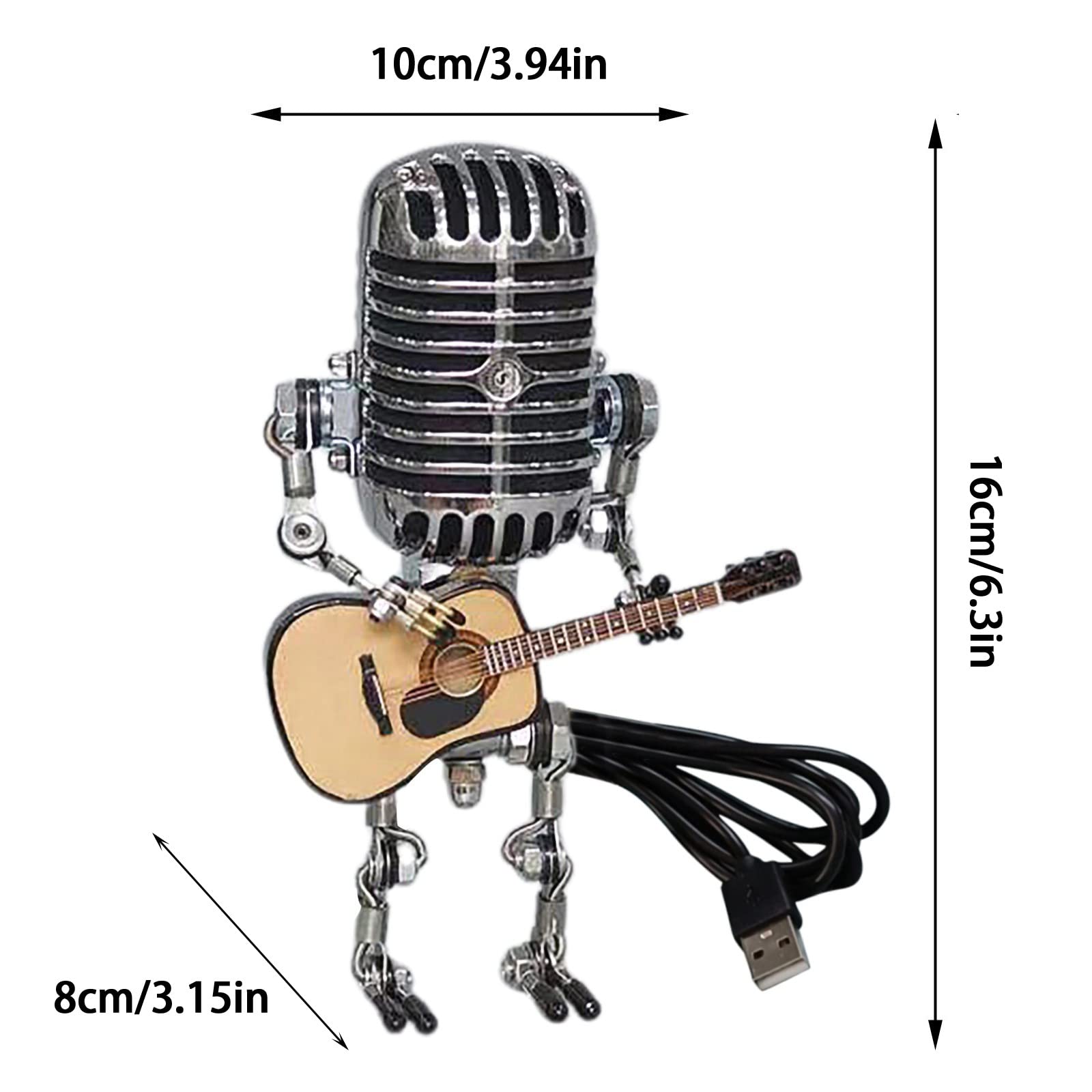 Utoimkio Vintage Microphone Guitar Robot Lamp, Cool Cute Retro Metal Mini Size Night Light Table Lamp Adjustable Joints For Bedroom Desk Home Decor, For Music Lovers