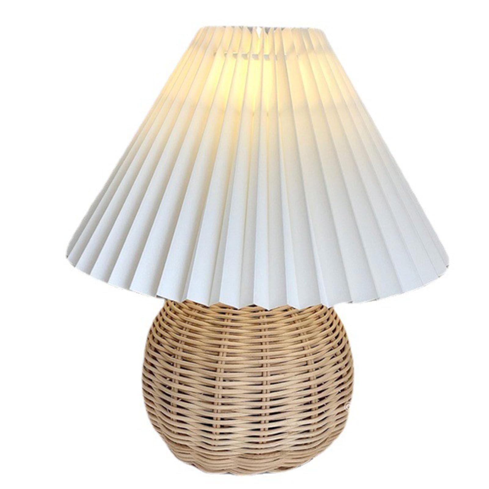 Shenruifa Table Lamp Rattan Pleated Aesthetic Vintage Lamp Bedside Nightstand Mini Lamp For Bedroom Living Room Side Table