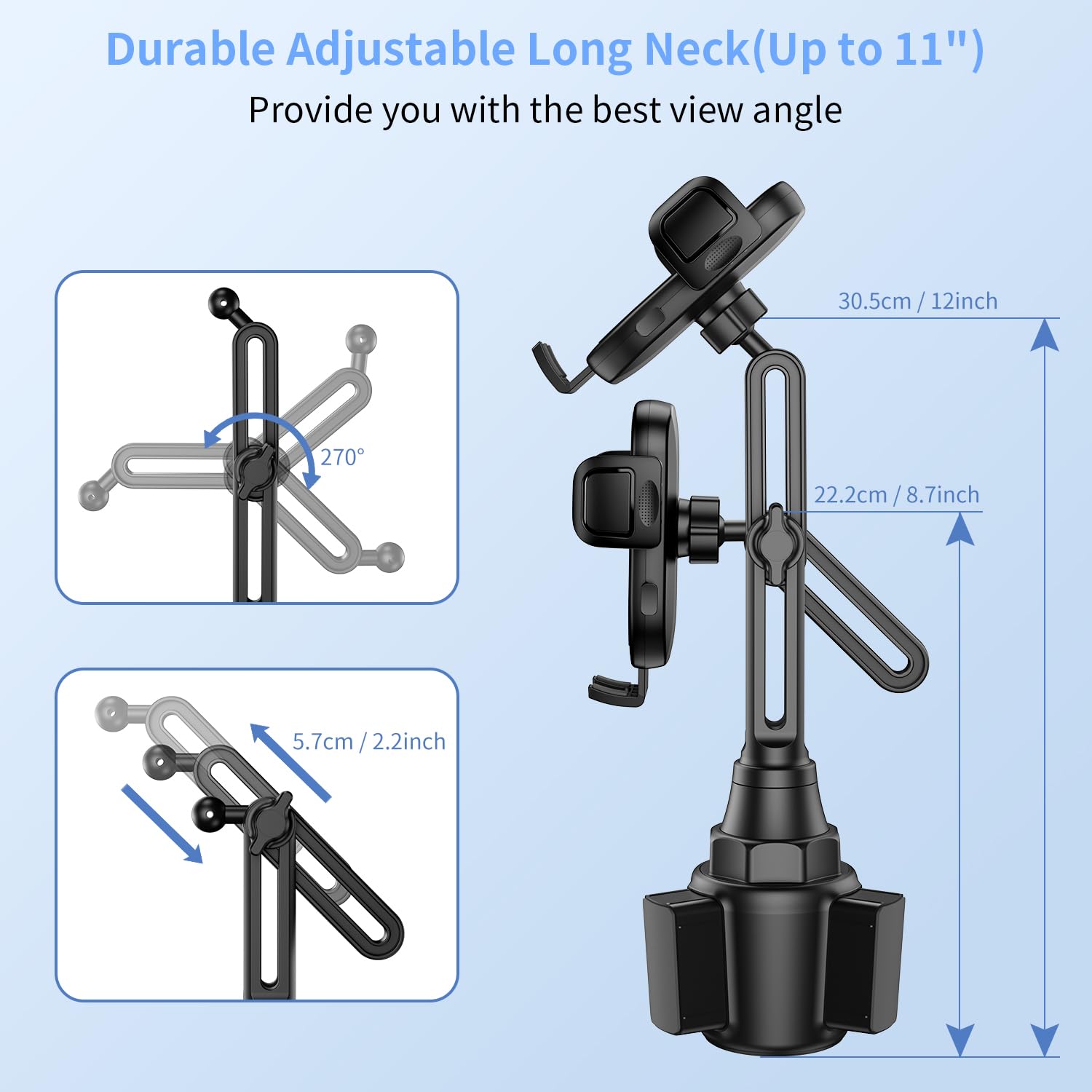 Bokilino Cup Phone Mount For Car, [ Version] Universal Cup Phone Cradle Holder With Long And Adjustable Neck, Friendly Compatible With Cell Phone Iphone, Samsung, Google And All Smartphones