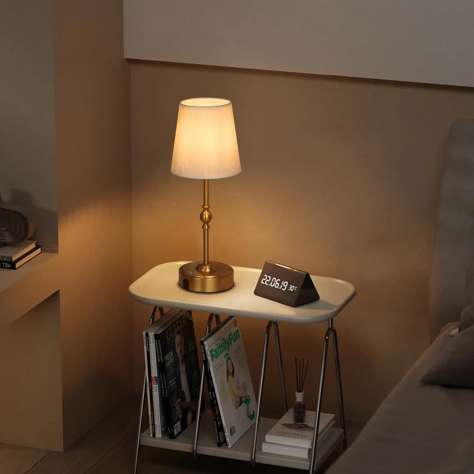 Meixisue Cordless Rechargeable Led Table Lamp,Nightstand Lamp,Antique Brass Portables Outdoor Desk Lamp,With10000Mah Battery Dimmer,For Bedroom Bedside Balcony Camping Bar Rv Home Decor