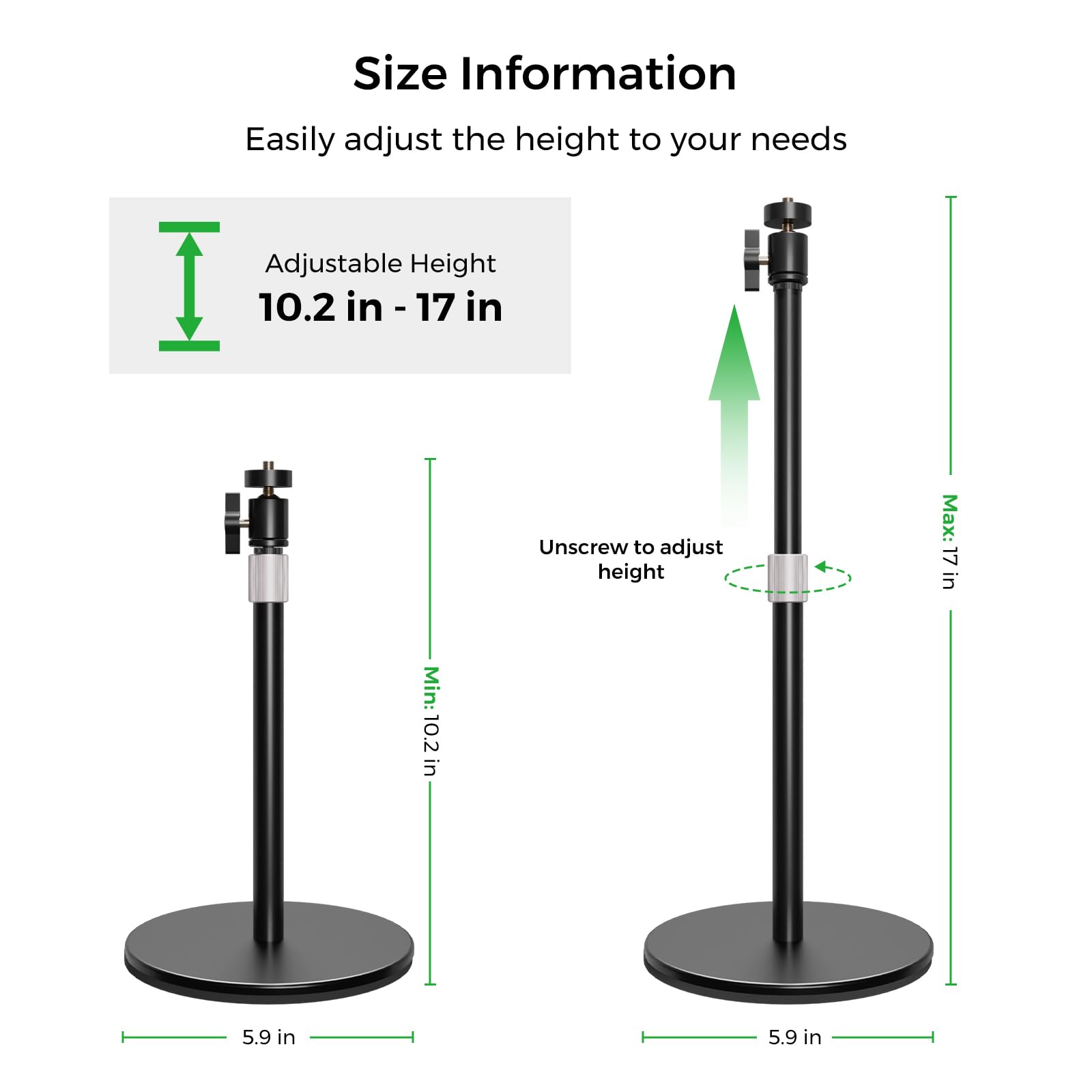 Nearstream Webcam Stand For Desk With Round Weighted Base, Aluminum Desktop Stand With 360° Ballhead,10.2-17’’ Adjustable Height, Mount For Webcam/Mic/Light With 1/4" Thread, Max Load 3Lb (Aw-Czs-01)