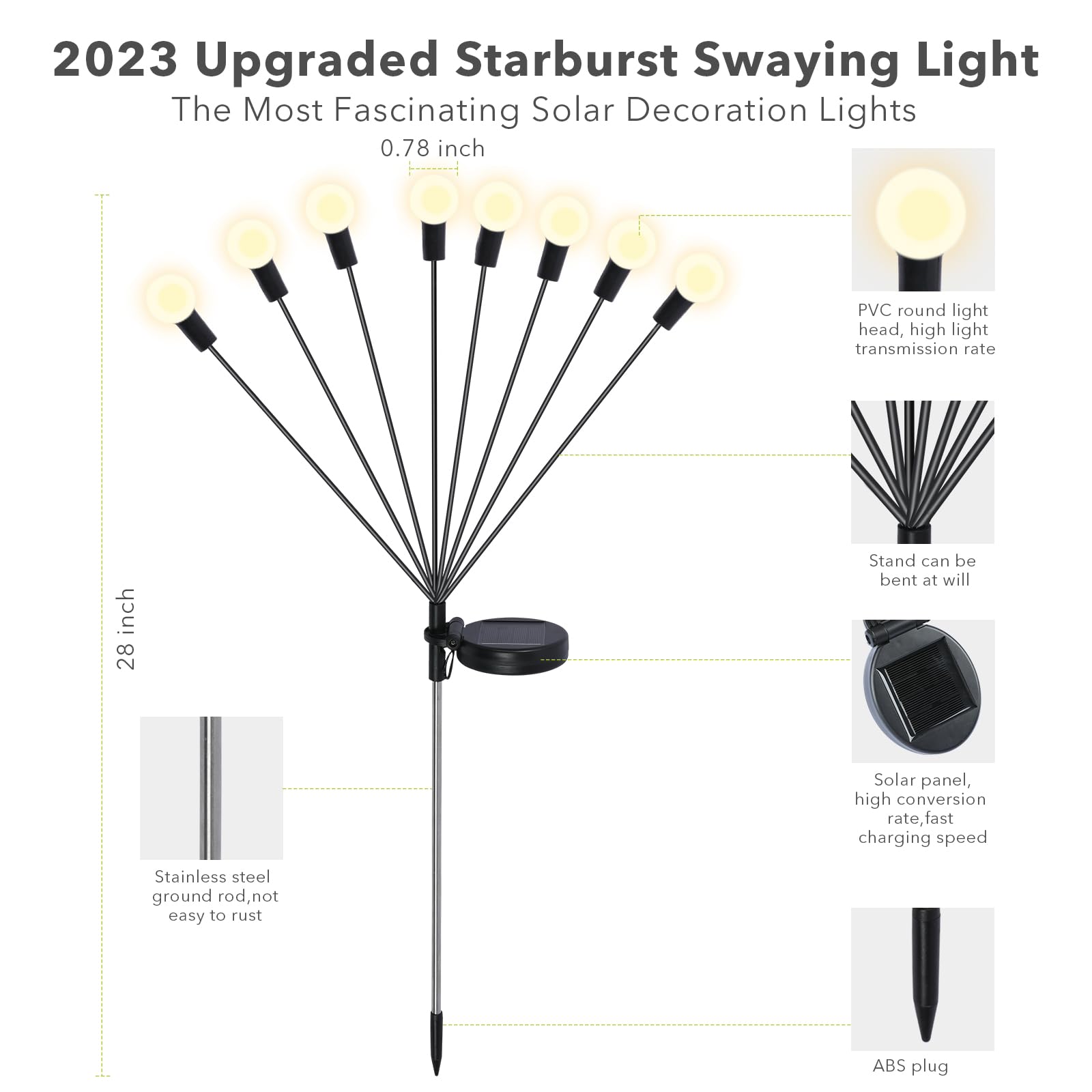 Outfac Firefly Solar Garden Lights Outdoor, Warm White Solar Powered Christmas Garden Lights Decorative Waterproof For Outside Pathway Patio Yard Landscape Decor Holiday Light (4 Pack)